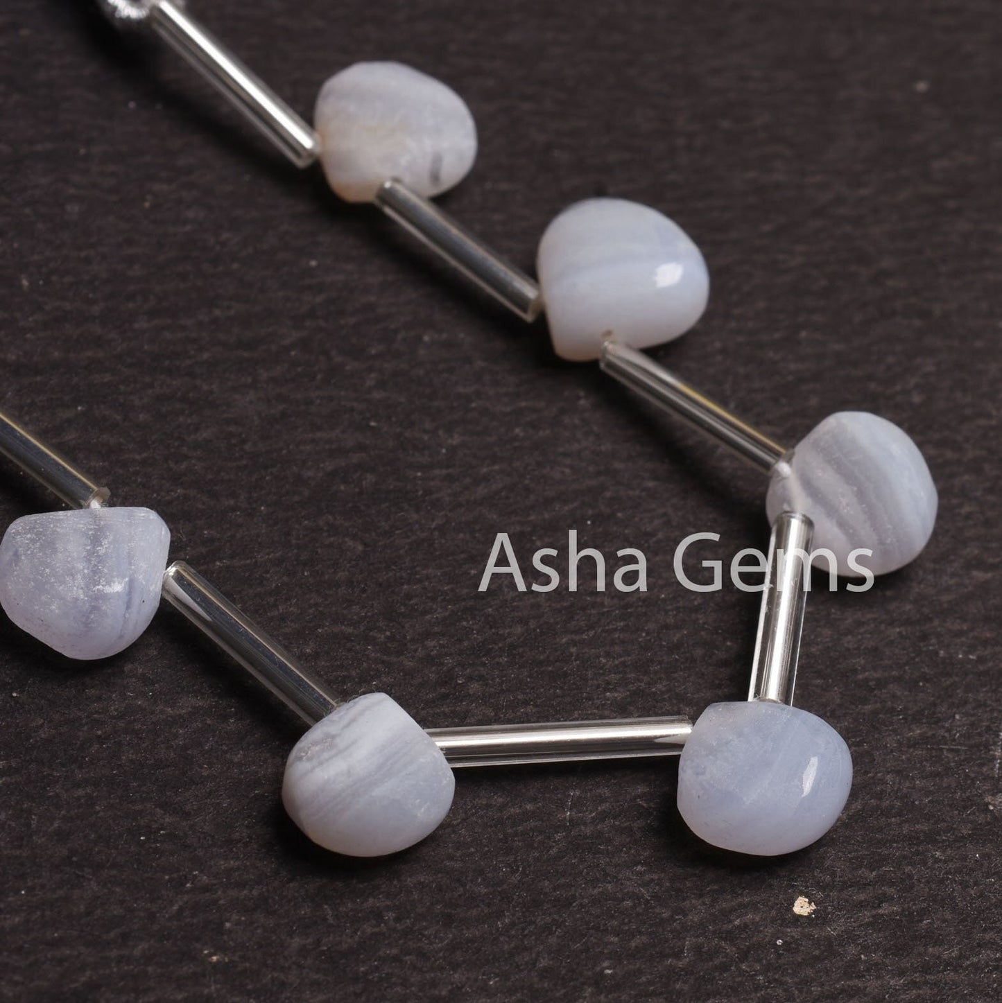 Natural Blue Lace Agate Heart Shape Gemstone Beads,8-10.5 mm Agate Un Polish Mat Finish Preform Heart Beads, Blue Lace Agate Handmade Beads