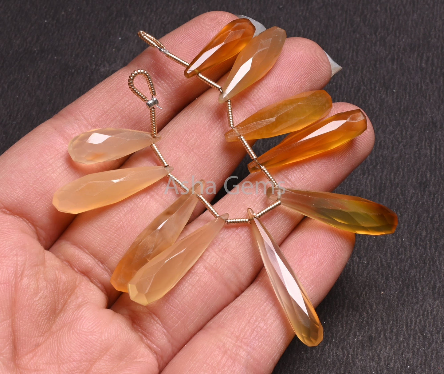 Fine Yellow Chalcedony Fancy Pencil Drop Shape Faceted Beads, Shaded Yellow Chalcedony Long Teardrop Briolette Gemstone Bead Jewelry Makings
