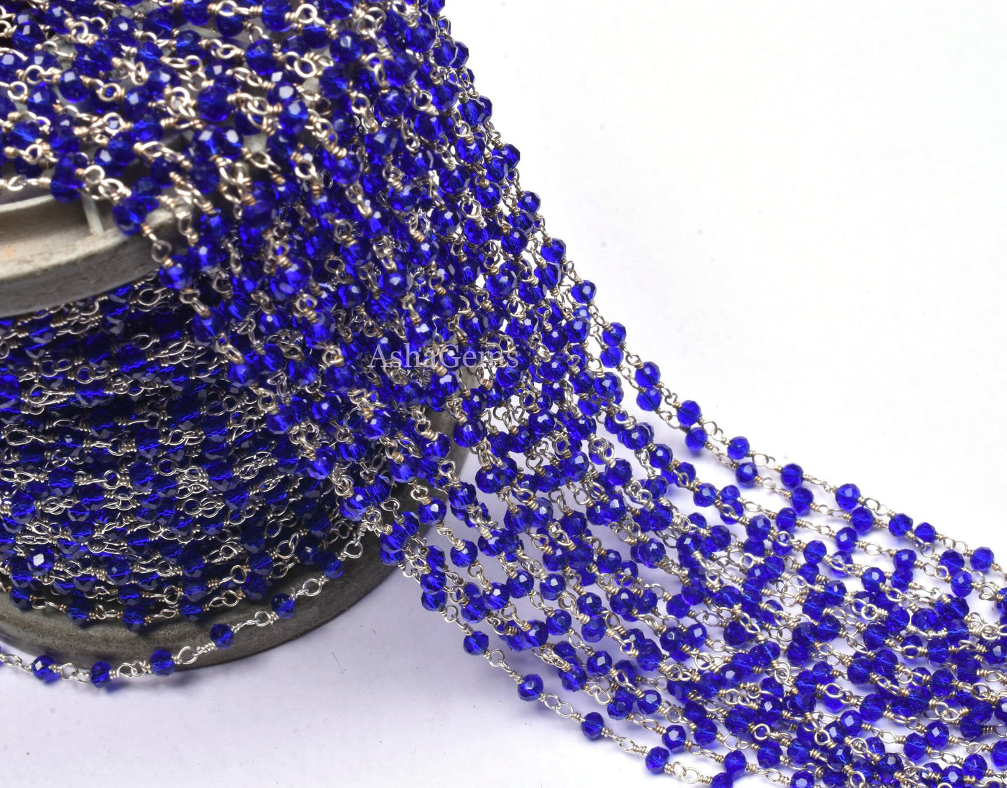 beautiful Royal Blue Quartz Hydro Faceted Rondelle Beads Chain 1,5,10,50 Ft. Silver Plated Rosary Chain Wire Roll Chain For Jewelry makings