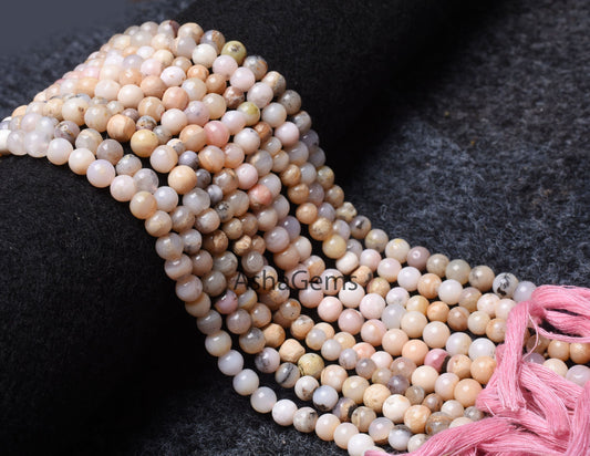 Natural Pink Opal Smooth Round Shape Gemstone Beads, Bio Pink Opal Round Ball Beads,13" Strand Opal Beads For Jewelry Making Craft Sale Opal