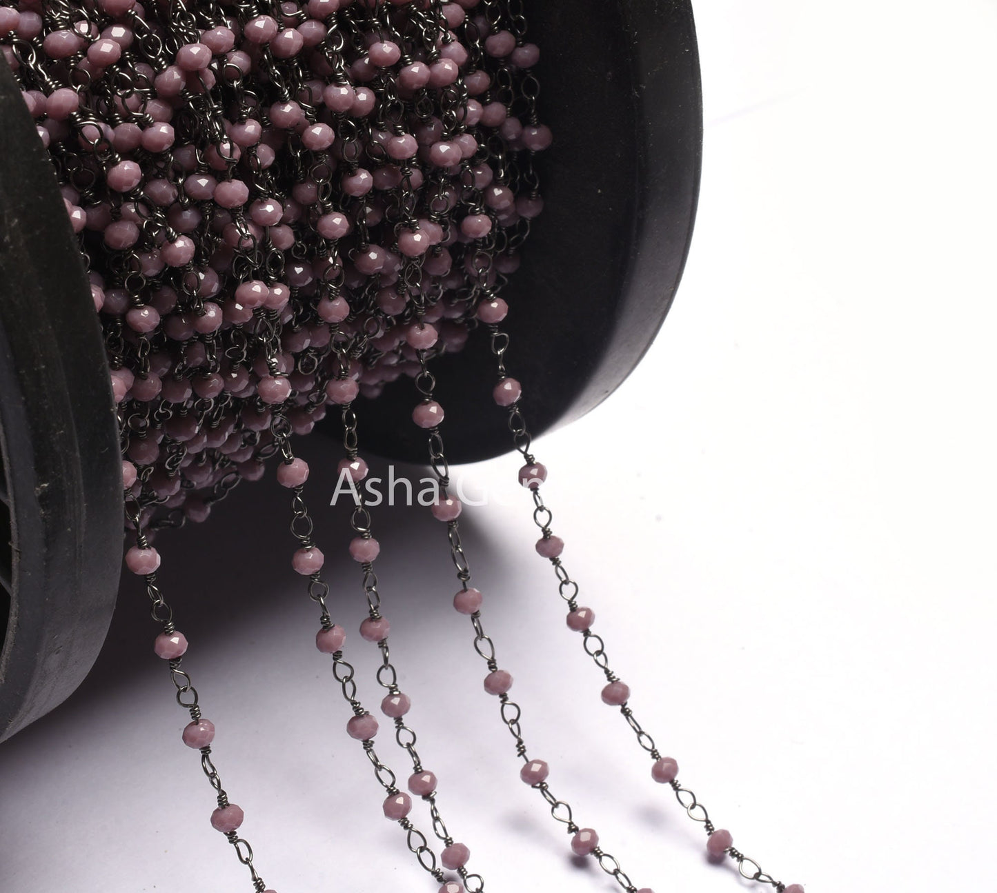 Beautiful Lavender Hydro Faceted Rondelle Beads Rosary Chain Black Metal Plated Gunmetal Wire Beaded Handmade Chains Jewelry making Necklace