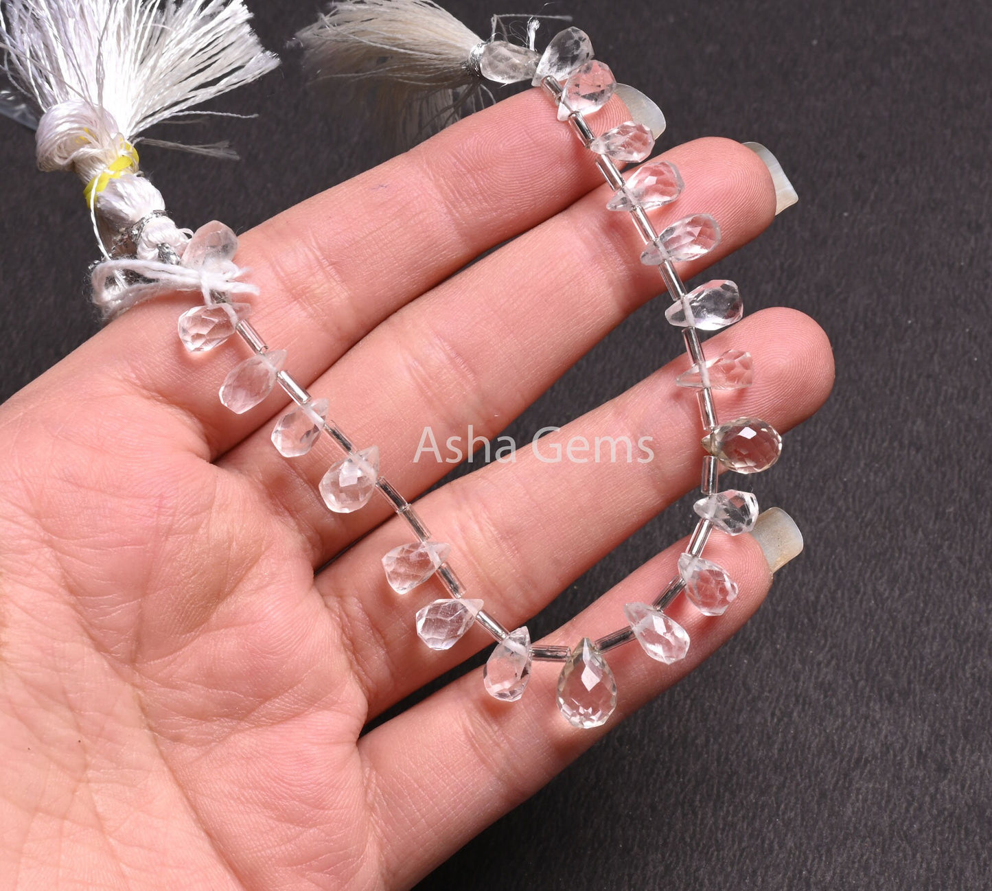 Crystal Quartz Indian Hand Cut Faceted Drop Shape Side Drill Beads, Natural White Crystal Teardrop Handmade Bead, Crystal Beads Jewelry SALE