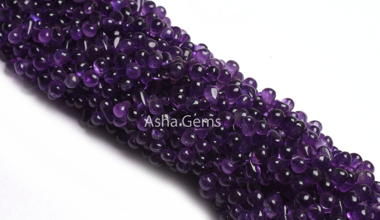 Beautiful Purple Amethyst smooth Drops Shape gemstone Beads,13"Strand Natural African Amethyst Side Drill Plain Teardrop Handmade Beads SALE