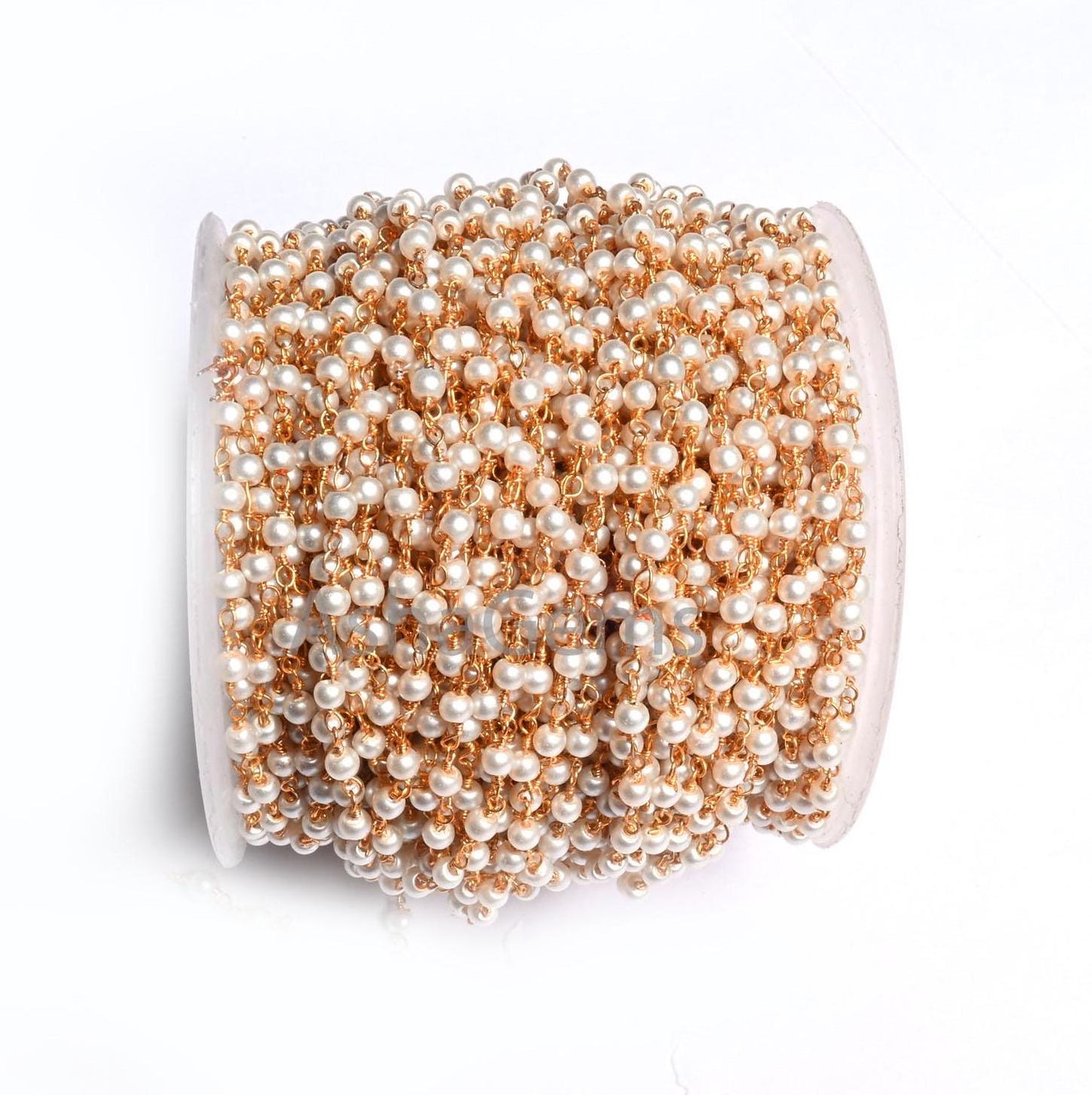 Beautiful  White Pearl Hydro smooth Rondelle Beads Rosary Chain,3 mm Gold, Black Plated Wire Wrap Beaded handmade Chain Jewelry Making Craft