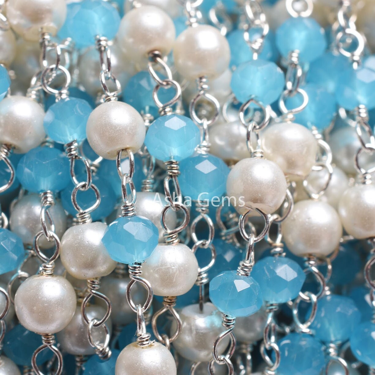 AAA Pearl Blue Chalcedony Hydro Faceted Rondelle Beads Chain Rosary Chain Silver Plated Wire Wrap Multi Color Beads Handmade Chains Jewelry