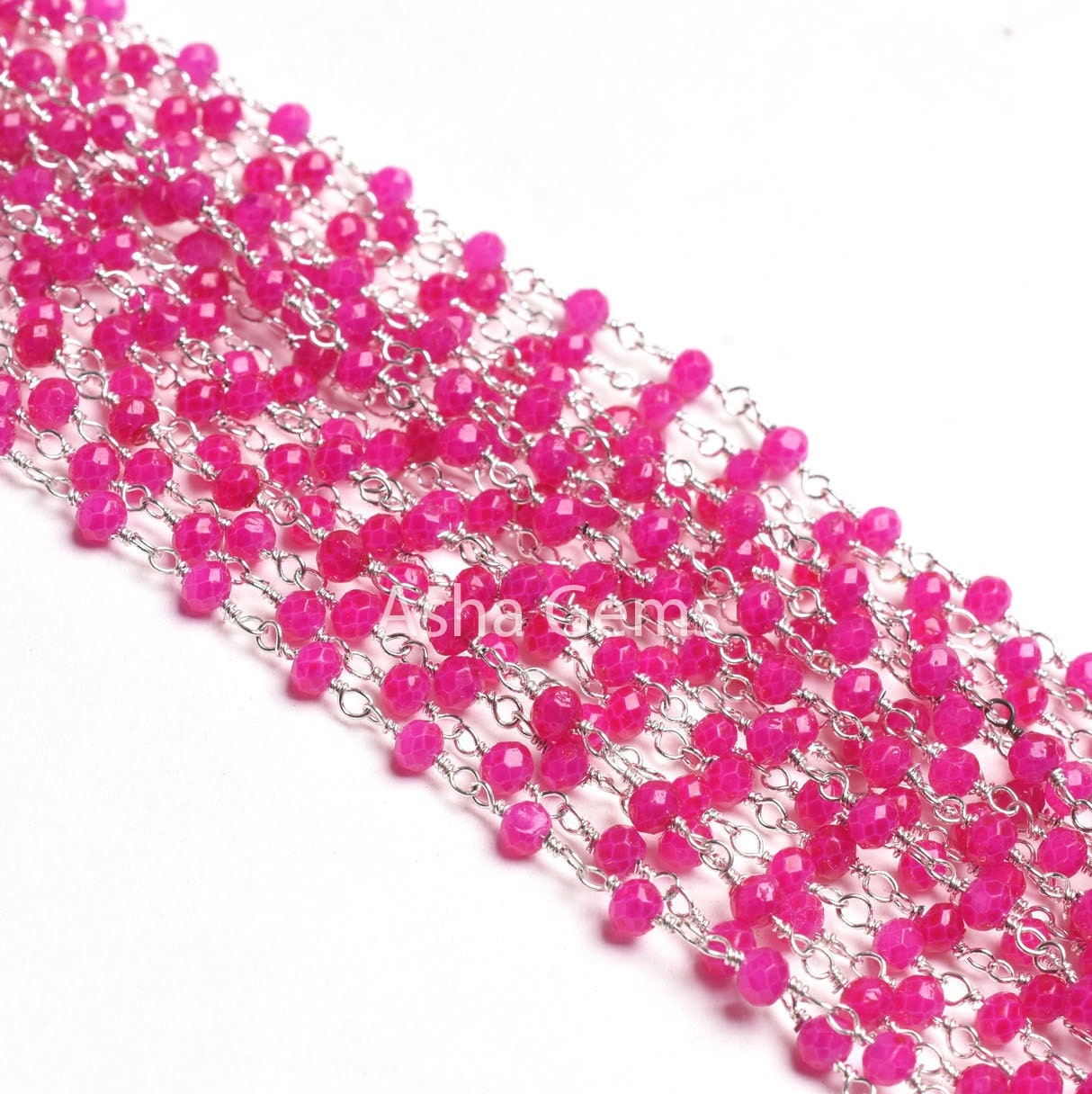 Beautiful Pink Chalcedony Hydro Faceted Rondelle Beaded Rosary Chain Silver Plated Wire 3,5,10 Feet Jewelry Making Finding, Wire Wrapped Chain SALE