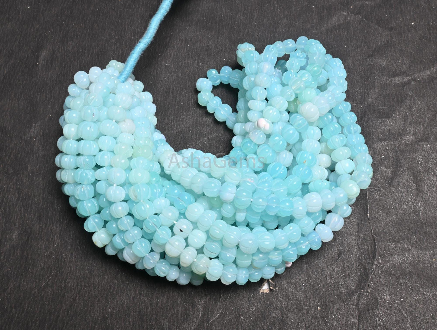 Fine Blue Peru opal carving Watermelon beads, Opal Hand Carved Gemstone Melon Beads Shaded Peruvian Opal Carve Pumpkin Bead Jewelry Necklace