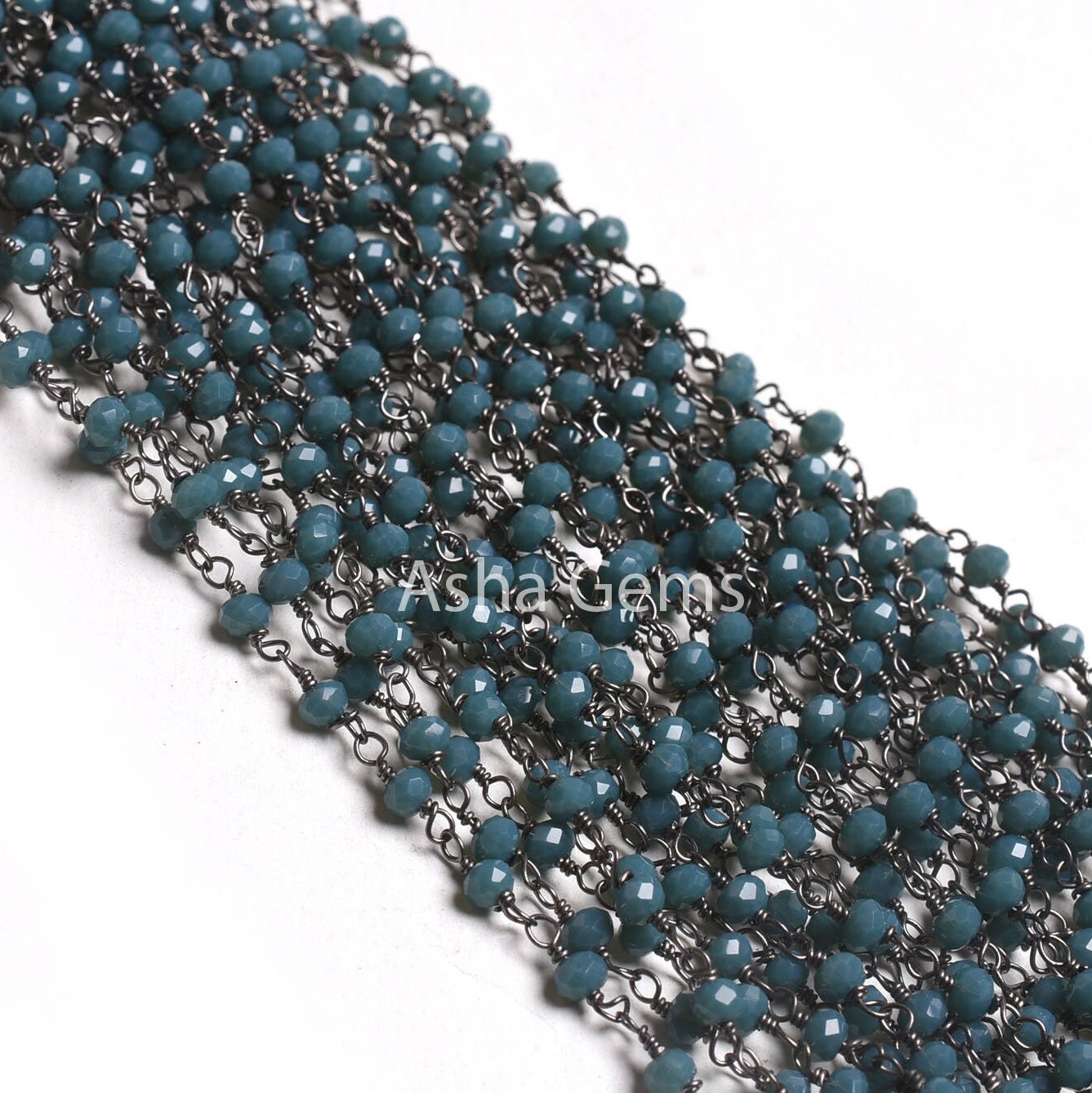 Black Metal Plated Light Neon Blue Apatite Hydro Beaded Rosary Chain 3,10,25,50 Feet Faceted Rondelle Chain 3-3.5 mm Finding Jewelry Chain