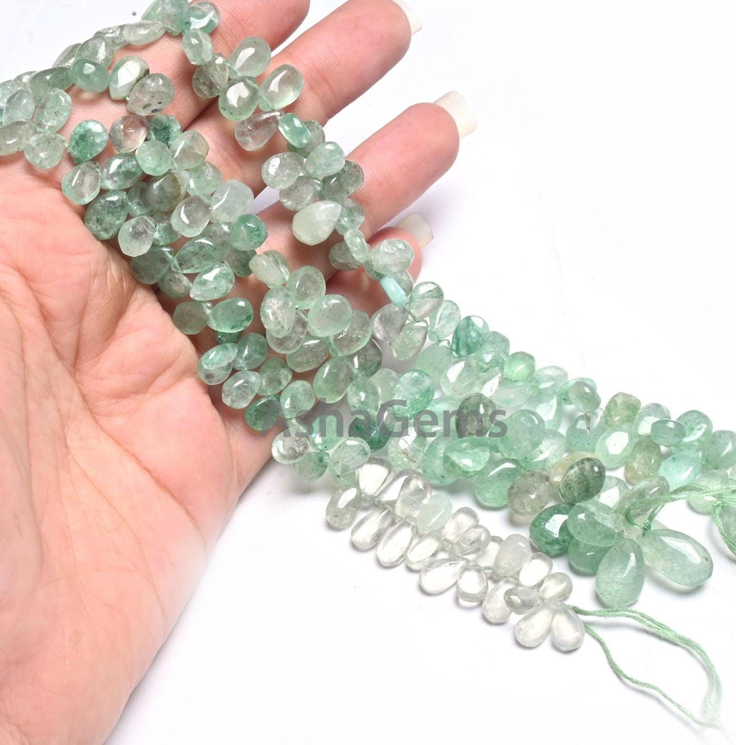 Beautiful Shaded Green Strawberry Pears Shape Handmade Beads, Natural Strawberry Quartz Smooth Side Drill Teardrop Beads Jewelry Crafts SALE