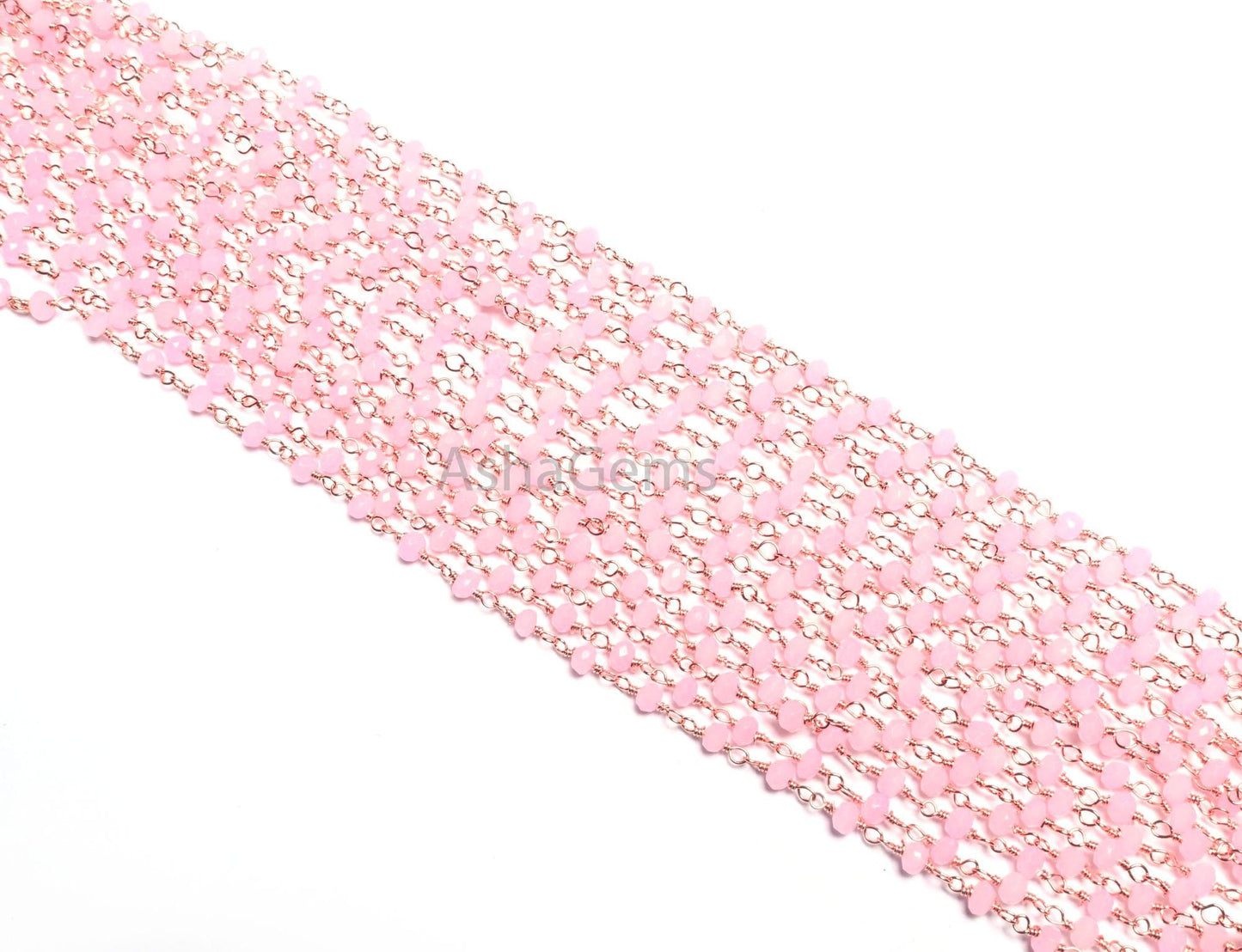 Beautiful Pink Rose Quartz Hydro Faceted Rondelle Beads Chain Bulk Roll Rosary Chain Rose Gold Plated Copper Wire Wrapped Chain Jewelry SALE