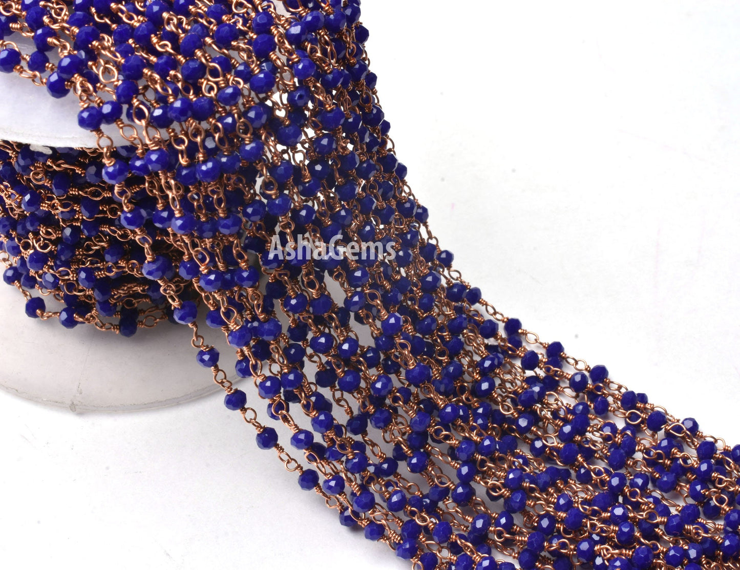 Beautiful Blue Lapis Hydro Rondelle Faceted Beads Rosary Chain,3 mm Rose Gold Plated Copper Wire Wrap Beaded Handmade Chain Jewelry makings