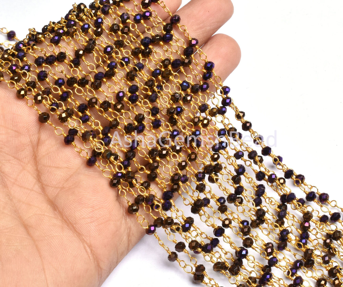 3,10,50 Foot Purple Mystic Pyrite Hydro Faceted Rondelle Beads Rosary Chain Gold Plated Wire Wrapped Beaded Chain Jewelry Making Crafts SALE