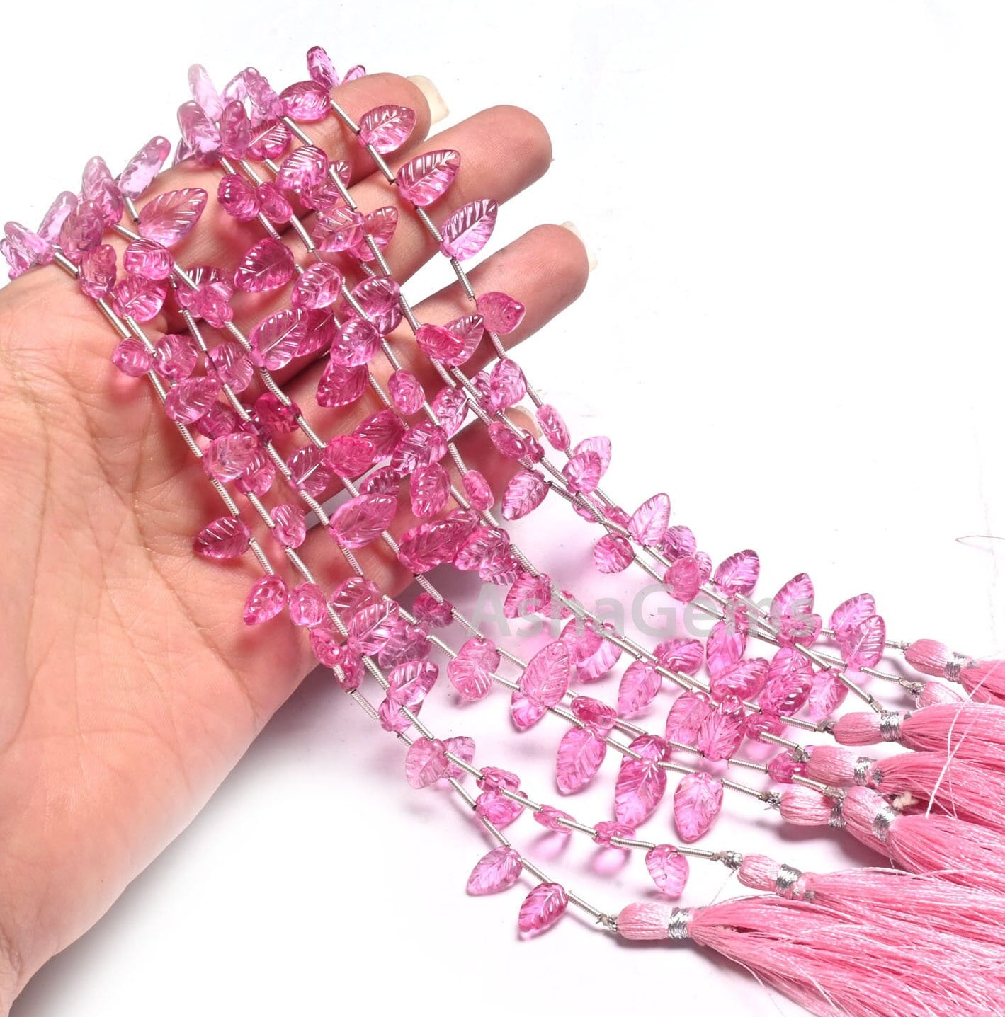 AAA Quality Pink Coated Topaz Fancy Leaf Shape Gemstone Carving Beads,8" Topaz Carved Pear Briolette Handmade Bead Jewelry making Handicraft