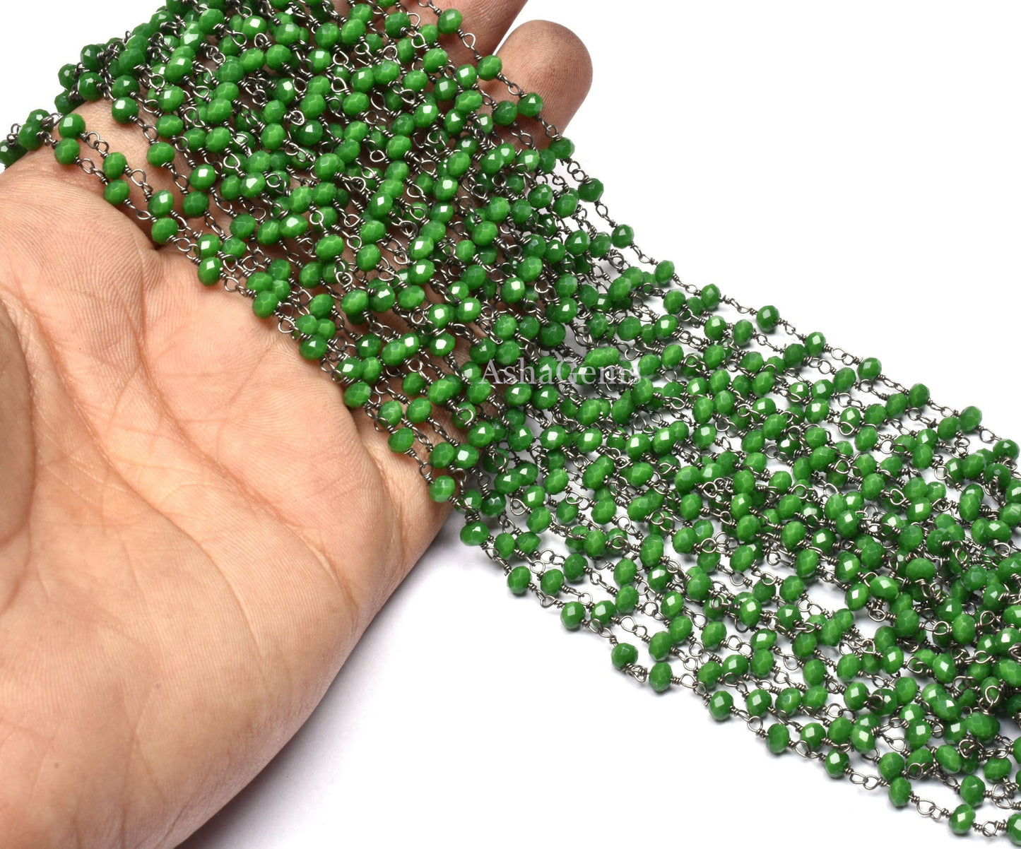 Beautiful Green Agate Hydro Rondelle Faceted Beads Rosary Chain Gunmetal Wire Wrap Black Plated Chain Jewelry Makin Handicraft Chain By Feet