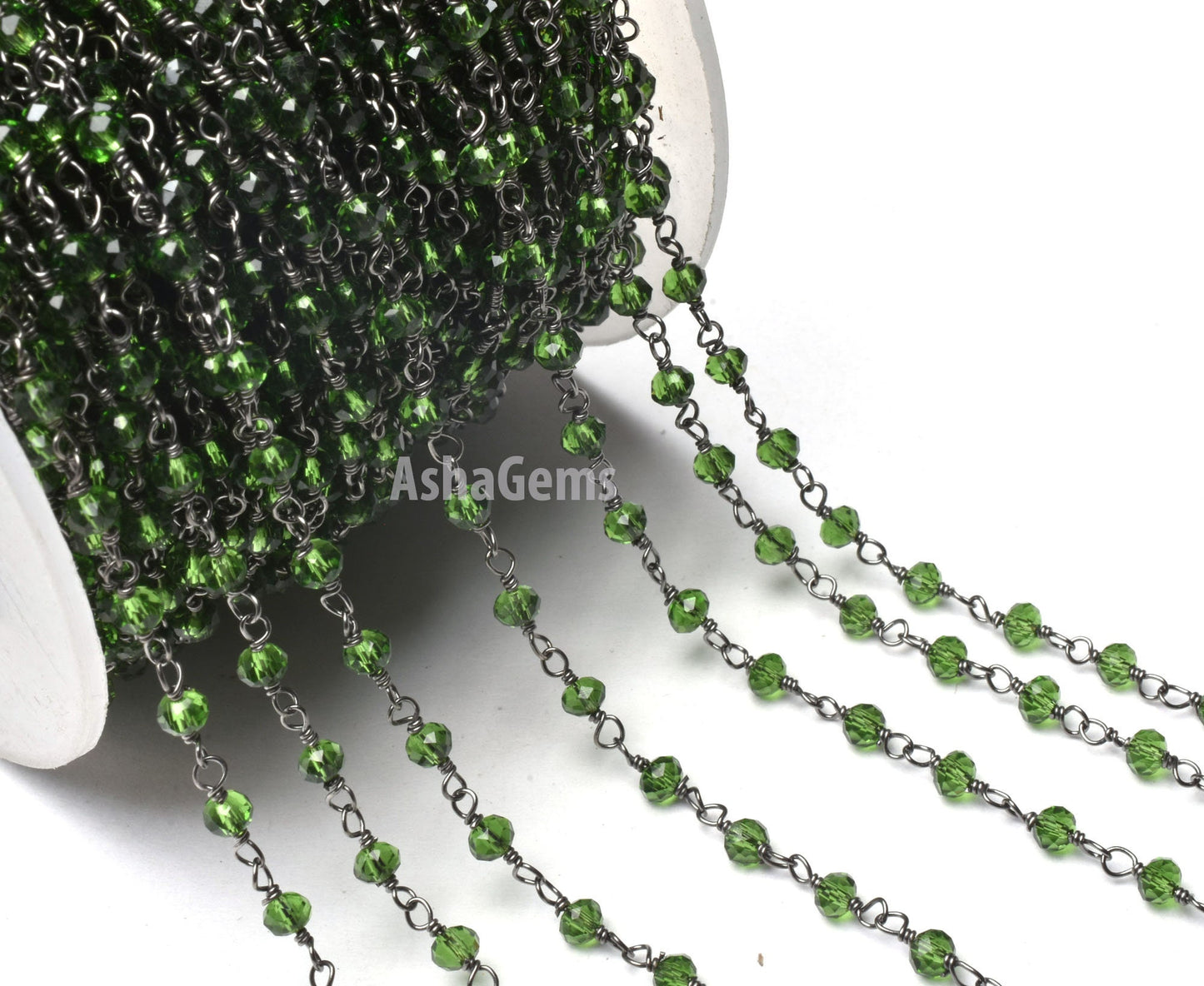 3,5,10,25 Ft,Chrome Diopside Hydro Faceted Rondelle Beaded Rosary Chain ,Black Metal Plated,Jewelry Making,Gunmetal Chain,3-3.5mm