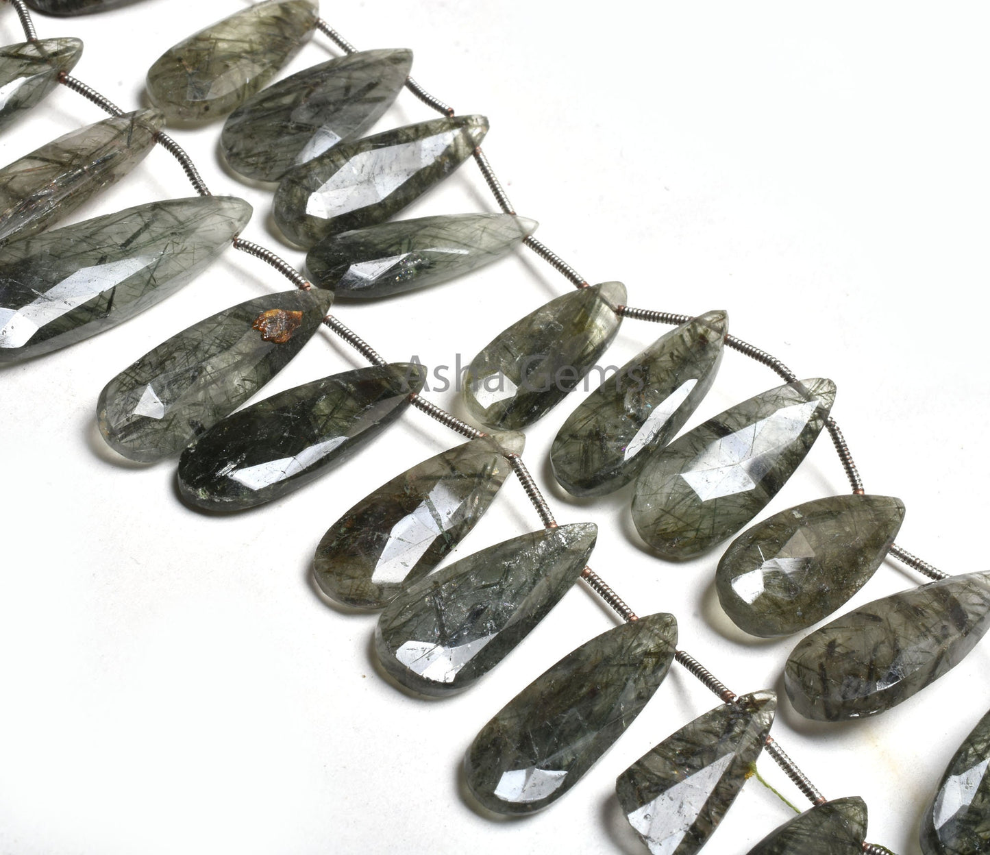 Beautiful Green Rutile Quartz Faceted Pears Gemstone Beads, Natural Rutile Fancy Long Teardrop Briolette Side Drill Bead Jewelry Crafts SALE