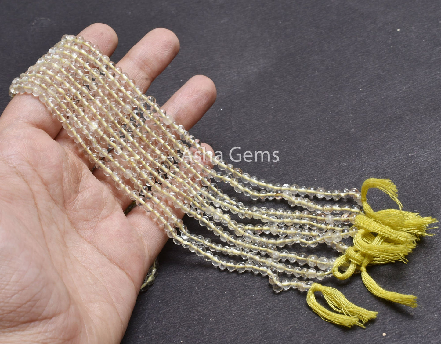 4 mm Lemon Quartz Smooth Round Ball Gemstone Beads,13" Strand Natural Yellow Lemon Plain Round Shape Beads, Lemon Quartz Bead Jewelry Crafts