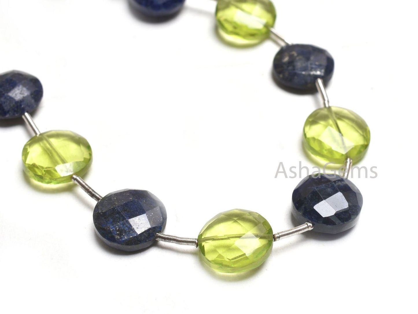 Beautiful Lapis Lazuli+ Peridot Hydro Faceted Coin Shape Gemstone Beads,11mm Multi Color Stone Coin Straight Drill Bead Jewelry Making Craft