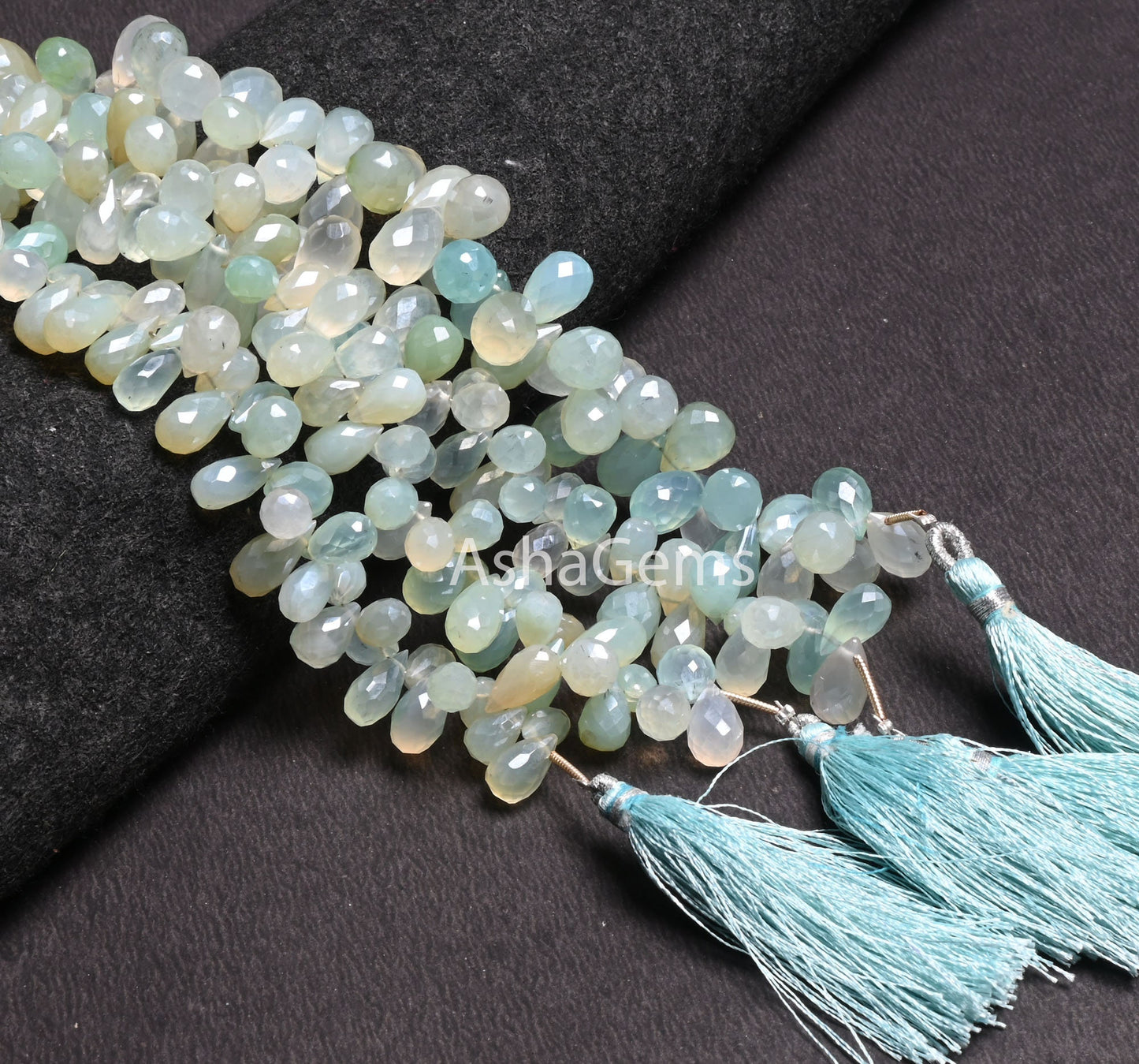 Fine Shaded Aqua Sea Green Chalcedony Silver Coated Drops Faceted Beads, Chalcedony Bead, Chalcedony Teardrop Briolette Jewelry Making Craft