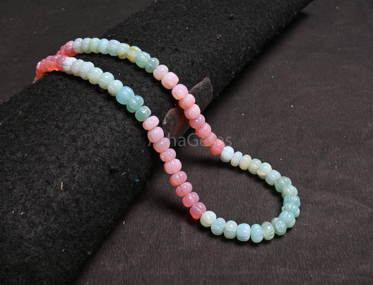 9 mm AAA Quality Peru Blue Pink Shaded Opal carving Watermelon Gemstone Beads Necklace,16" Multi Opal carved Pumpkin handmade Beads Jewelry