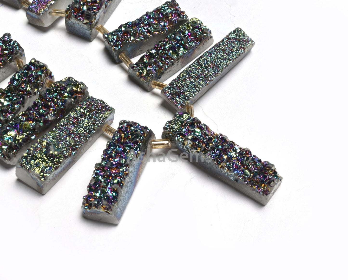 Beautiful Green Mystic Coated Druzy Fancy Long Slice Beads, Druzy Beads,8" Green Coated Drusy Fancy 7 Shape Gemstone Bead Jewelry Craft SALE