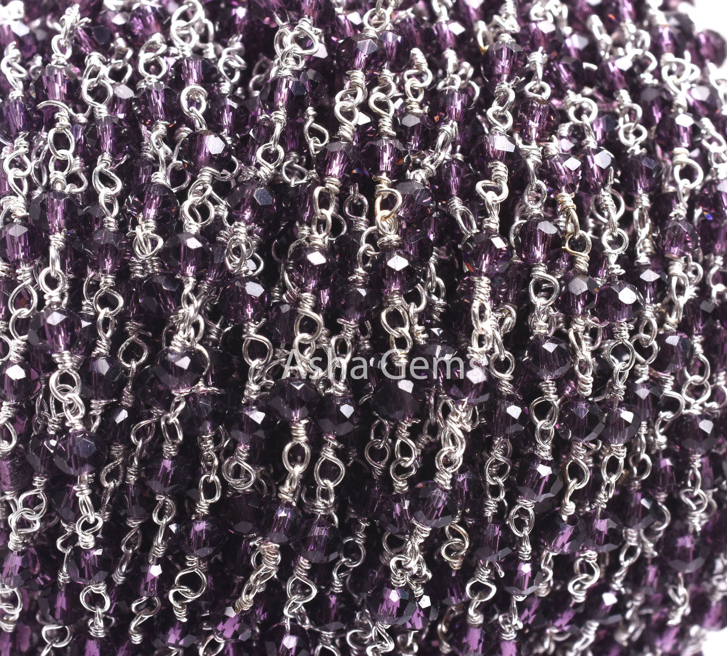 1,5,10,50 Feet Chain Purple Amethyst Hydro Faceted Rondelle Beads Rosary Chain 3-3.5 mm Silver Plated Jewelry Crafts, Purple Crystal Chain