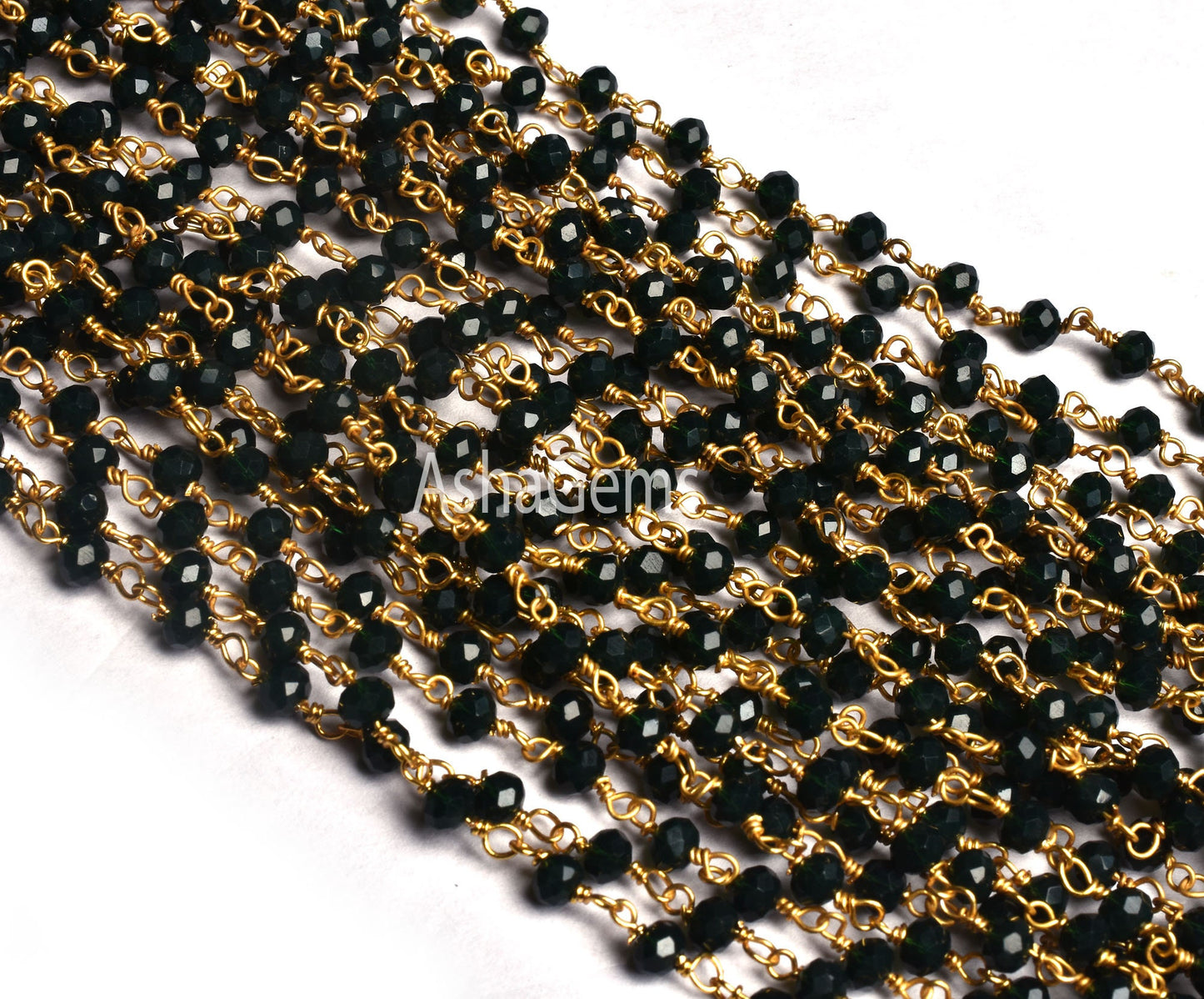 5,10,25,50 Feet,Black Spinel Hydro Faceted Rondelle Beaded Gold Plated Rosary Chain Jewelry Making Finding Wire Wrapped Chain,4mm,Chain Sale