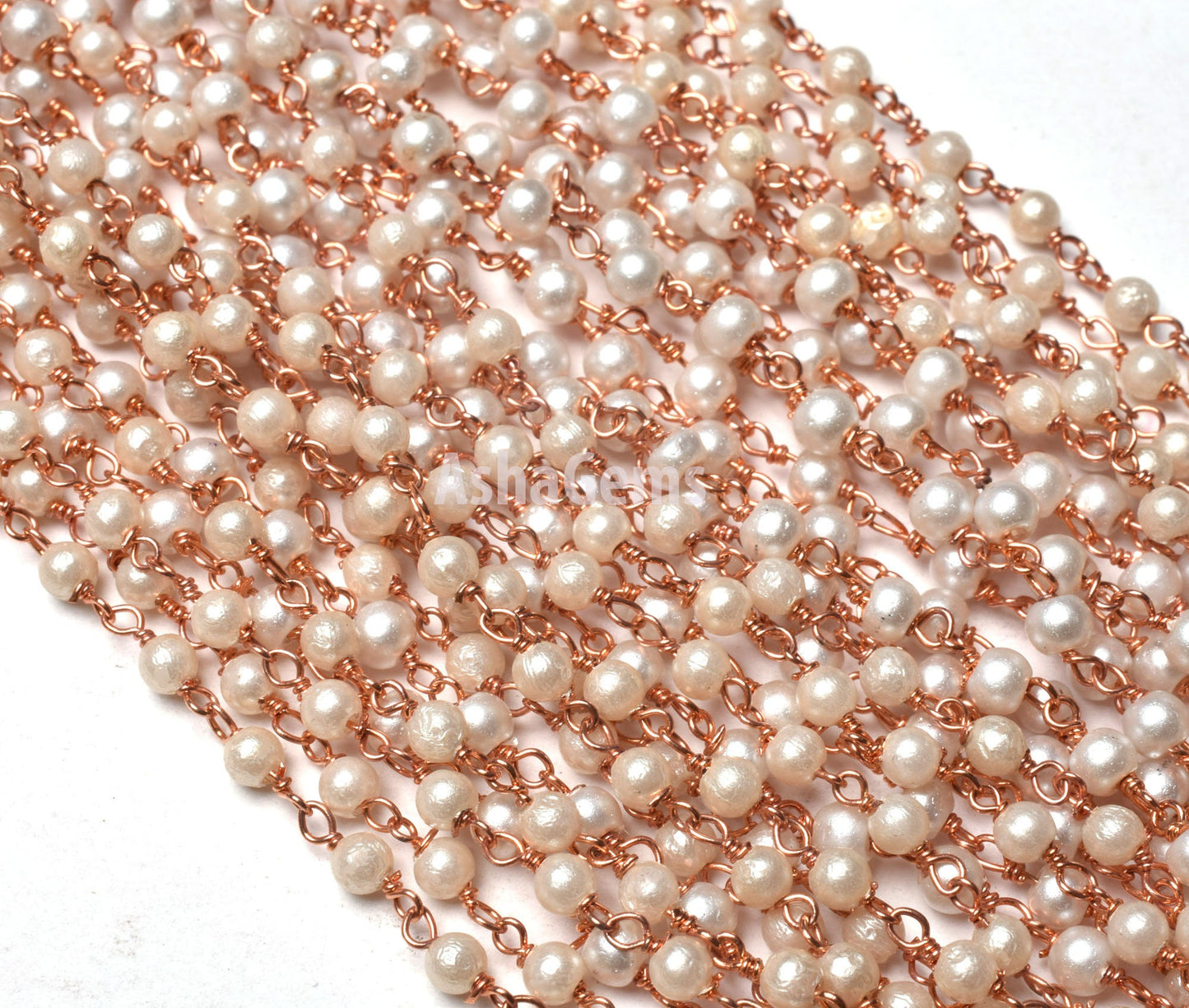5,10,25,50 Ft Pearl Hydro Rondelle Beads Rosary Chain Rose Gold,Gold Plated Jewelry Making Finding,Wire Wrap Chain 3-3.5mm,White Pearl Chain
