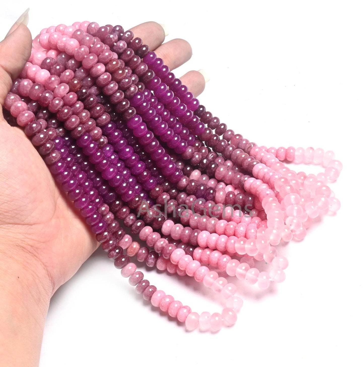 8 mm Multi Pink Jade Quartz Smooth Rondelle Gemstone Loose Beads,16" Shaded Bubblegum Pink Quartz Polish Beads Jewelry Necklace Crafts SALE
