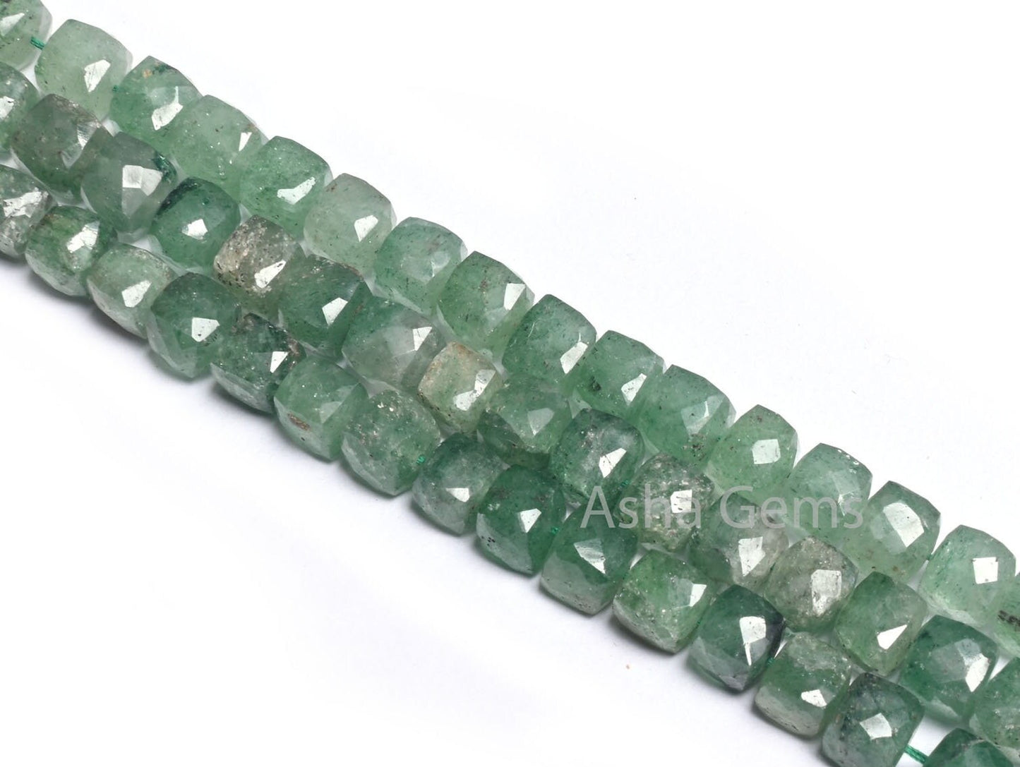 Shaded Green Strawberry Quartz Indian Cut Faceted Box Gemstone Beads, Natural Green Strawberry 3D Cube Box Beads Jewelry Making Handicrafts