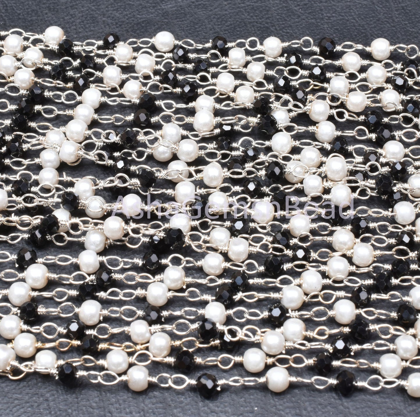 3,5,10,50 Feet Chain, Black spinel Hydro Pearl Beads Rosary Chain, Silver Plated Wire Bulk Roll Finding faceted Rondelle Beaded Rosary Chain