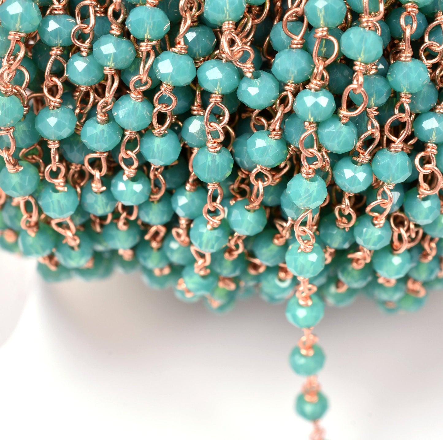 Beautiful Amazonite Hydro Rondelle Beads Rosary Chain, Gold,Rose Gold Plated Copper Wire Wrap Micro Cut Beaded Chain Necklace Jewelry Making