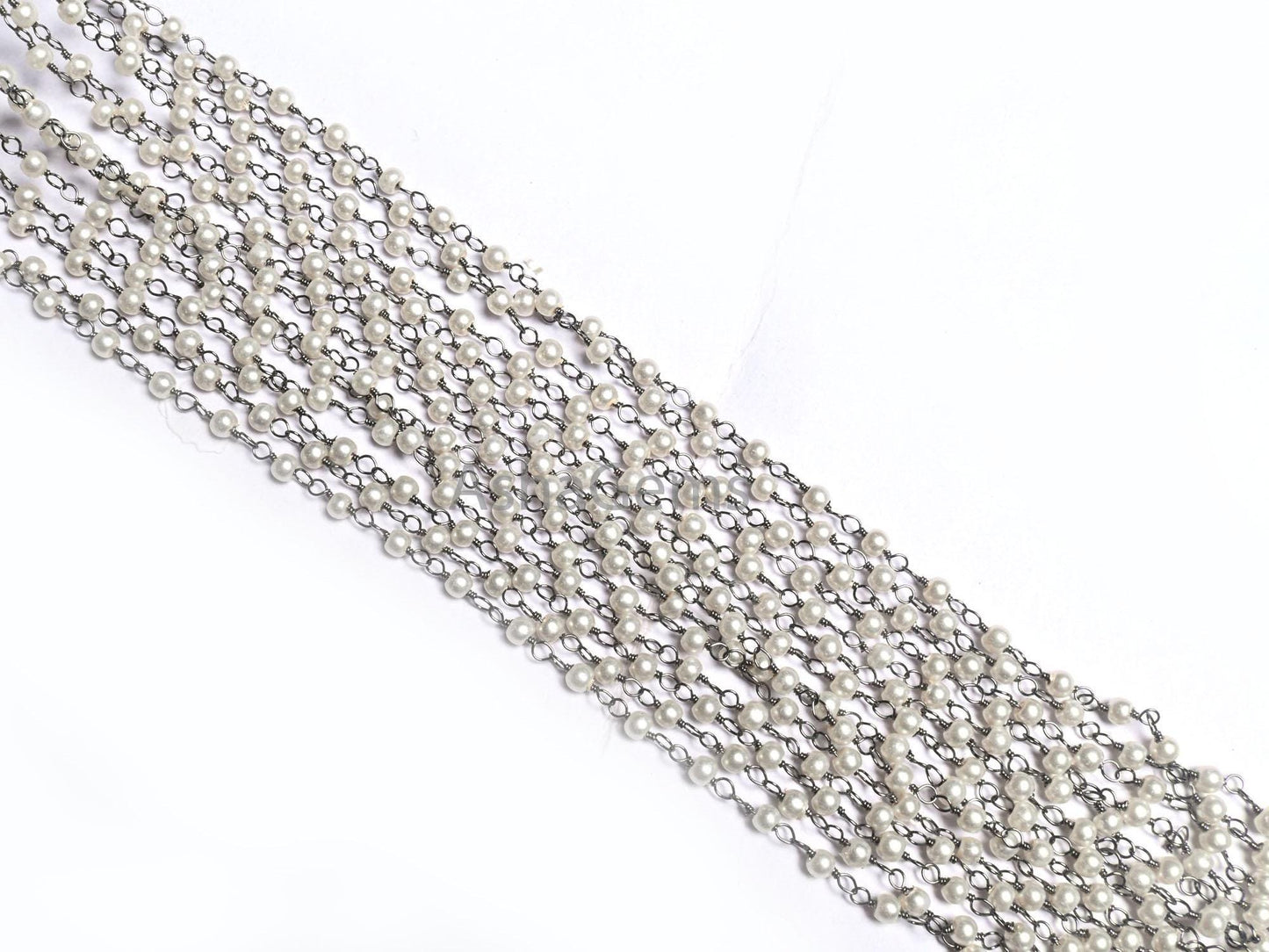 Beautiful  White Pearl Hydro smooth Rondelle Beads Rosary Chain,3 mm Gold, Black Plated Wire Wrap Beaded handmade Chain Jewelry Making Craft