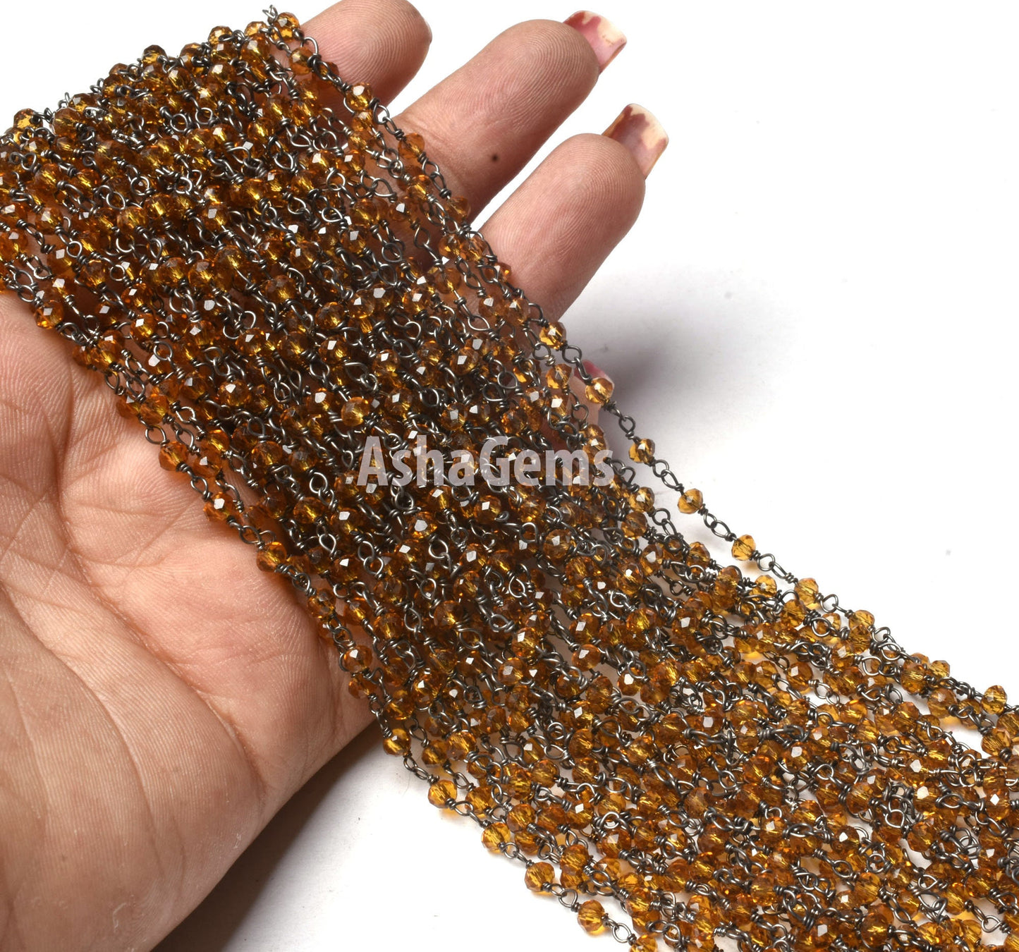 1,3,5,10,50 Ft Brown Quartz Hydro Faceted Rondelle Beaded Rosary Chain Black Plated Wire Jewelry Making Gunmetal Finding Rosary Crafts Chain
