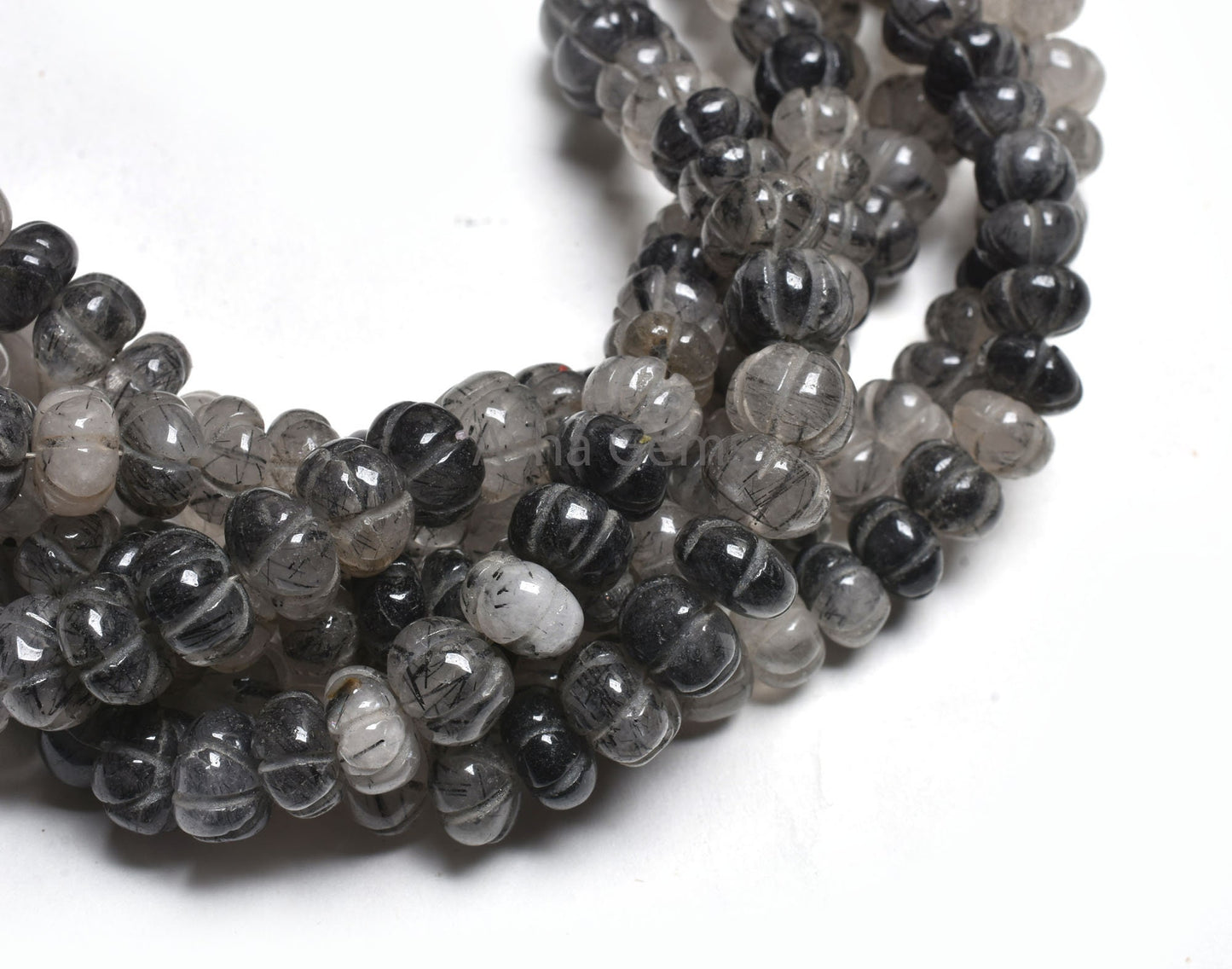 Beautiful Black Rutile Carved Pumpkin Beads, Rutilated Quartz Carved Watermelon Handmade Gemstone Beads Rutile Carve Bead Jewelry Craft SALE