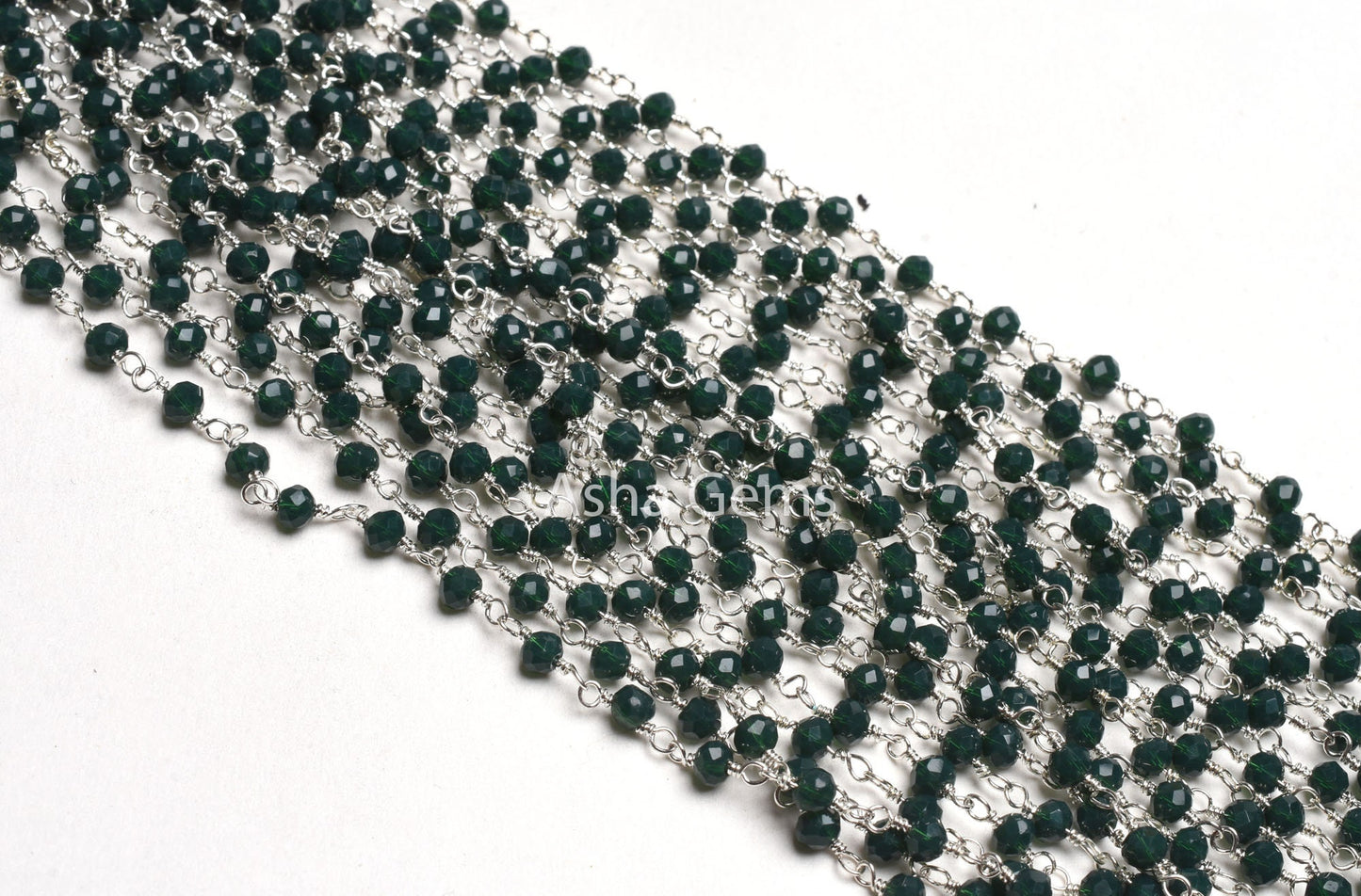 1,3,5,10,50 Ft Green Emerald Hydro Faceted Rondelle Beaded Rosary Chain,Silver,Rose Gold Plated Wire,Jewelry Making Finding,Chain 3-3.5mm