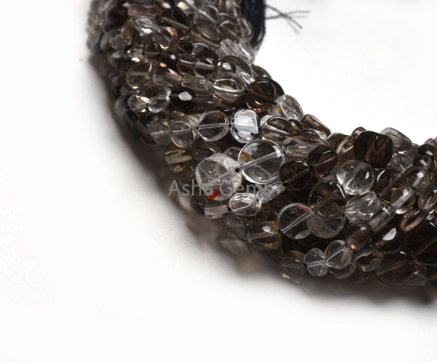 Natural Smoky Quartz Smooth Coin Beads,12" Strand Shaded White Black Plain Handmade Uneven Coin Shape Straight Drill Smoky Bead Jewelry SALE