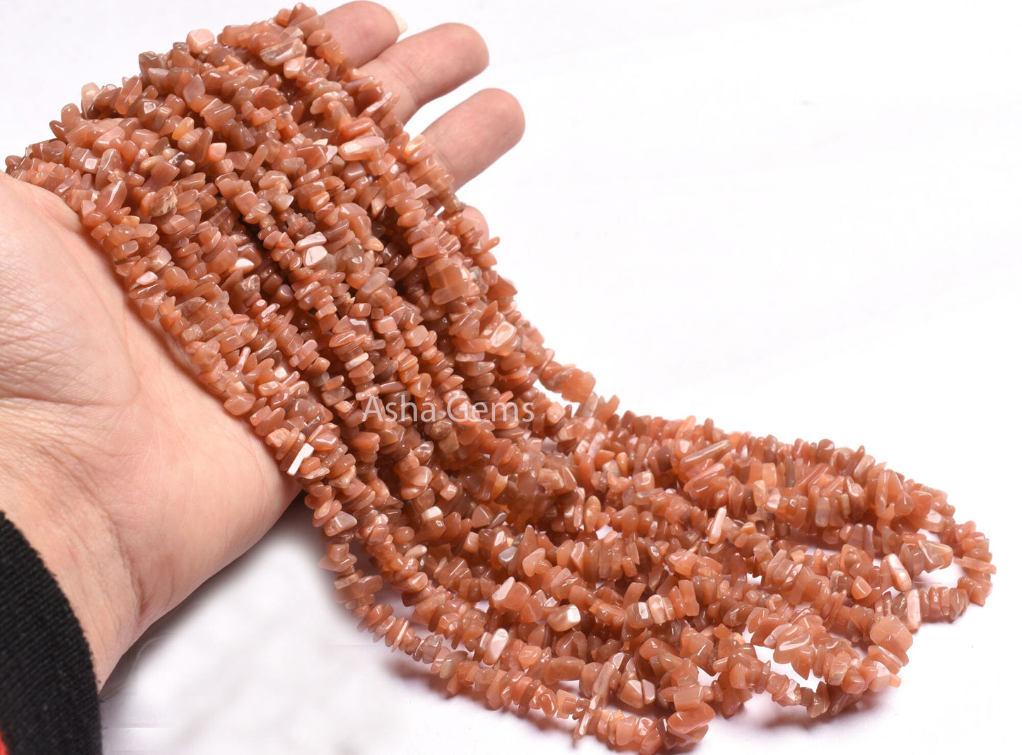 Dark Peach Moonstone Uncut Chip Gemstone Beads, 17,34" Strand Natural Moonstone Smooth raw Rough Beads, Fine Quality Moonstone Beads Jewelry
