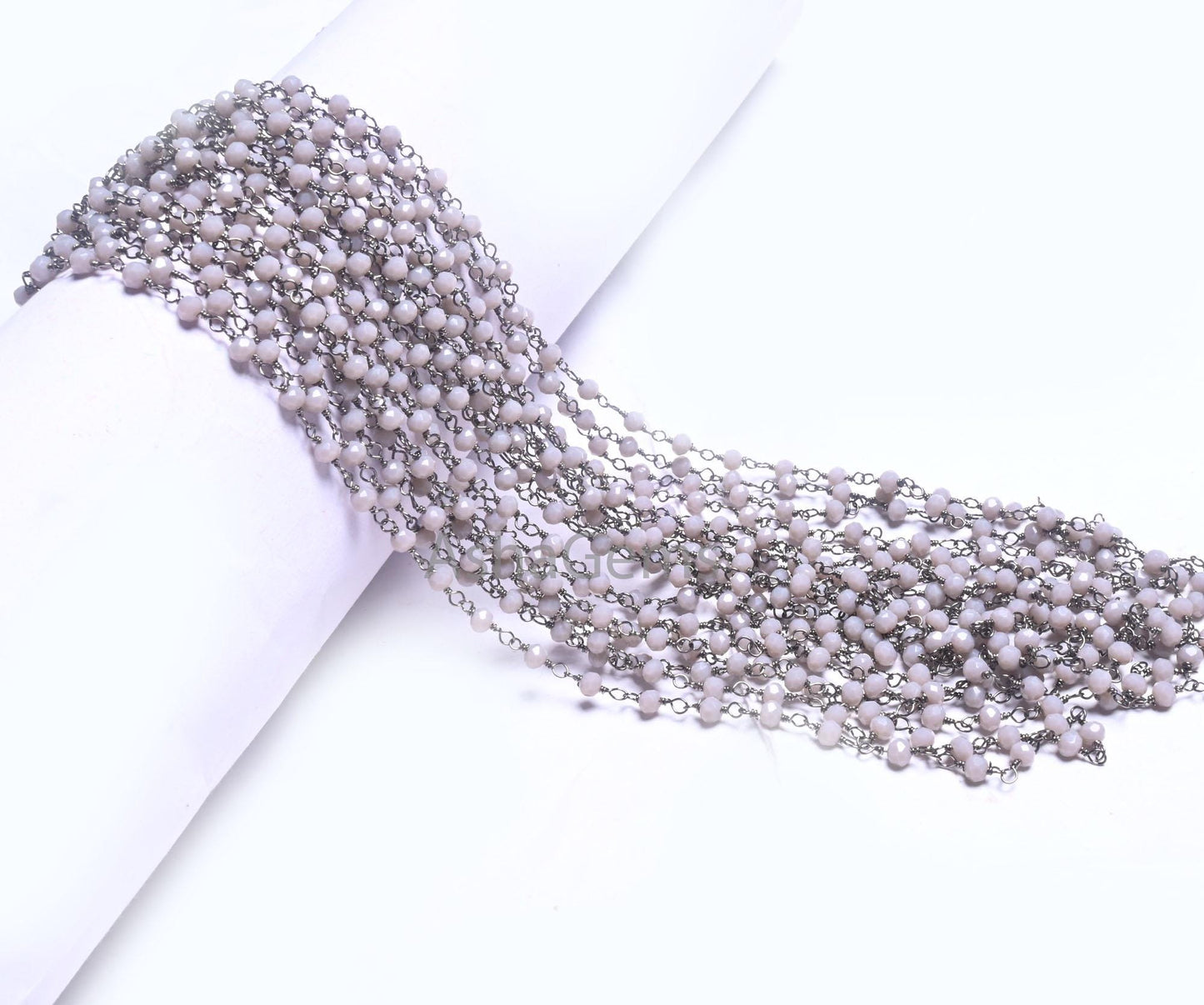 AAA Grey Moonstone Hydro Faceted Beads Rosary Chain By Feet,3 mm Black Plated Gunmetal Wire Wrap Rondelle Beaded Chain Jewelry making Crafts