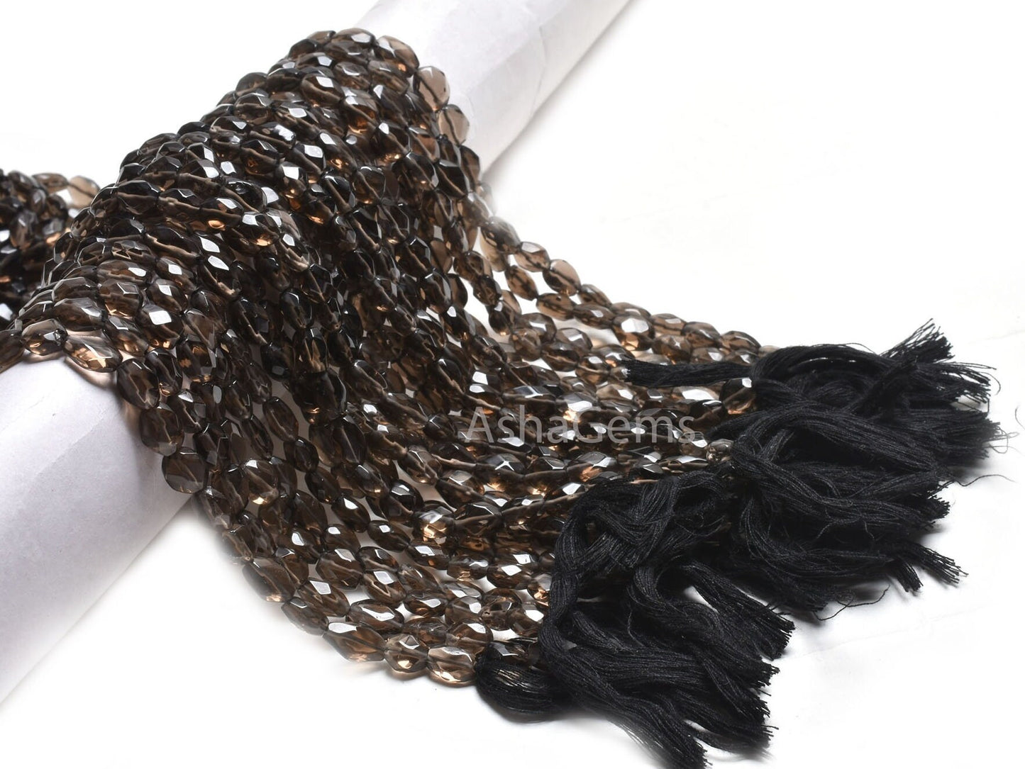 Beautiful Smoky Quartz Faceted Oval Beads, Fine Smoky Indian Hand Cut Oval Straight Drill Gemstone Beads, Natural Black Smoky Beads jewelry