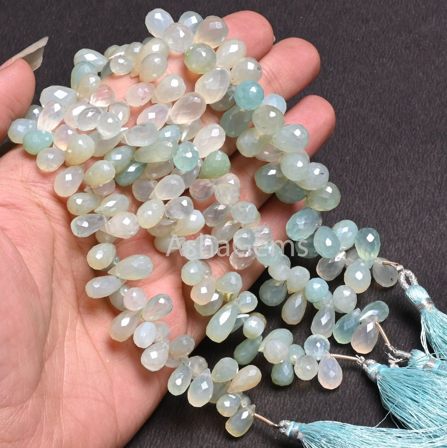 Fine Shaded Aqua Sea Green Chalcedony Silver Coated Drops Faceted Beads, Chalcedony Bead, Chalcedony Teardrop Briolette Jewelry Making Craft