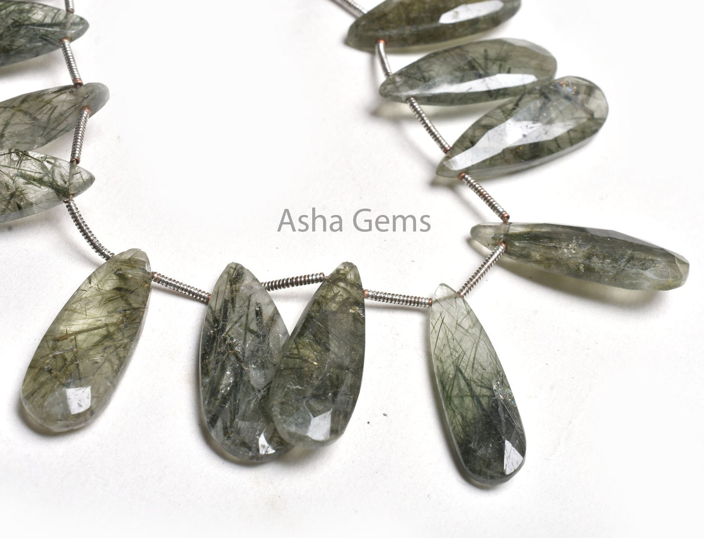 Beautiful Green Rutile Quartz Faceted Pears Gemstone Beads, Natural Rutile Fancy Long Teardrop Briolette Side Drill Bead Jewelry Crafts SALE
