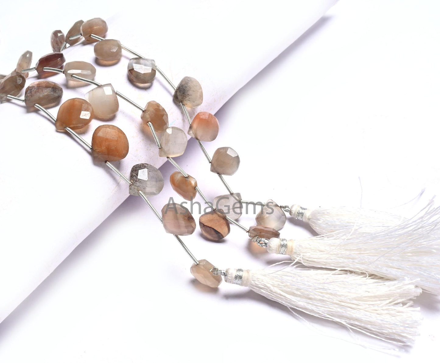 Shaded Grey Brown Moonstone Faceted Heart Gemstone Loose Beads,8" Bio Moonstone Heart Briolette Bead, Natural Moonstone Bead Jewelry makings (AG 18609)