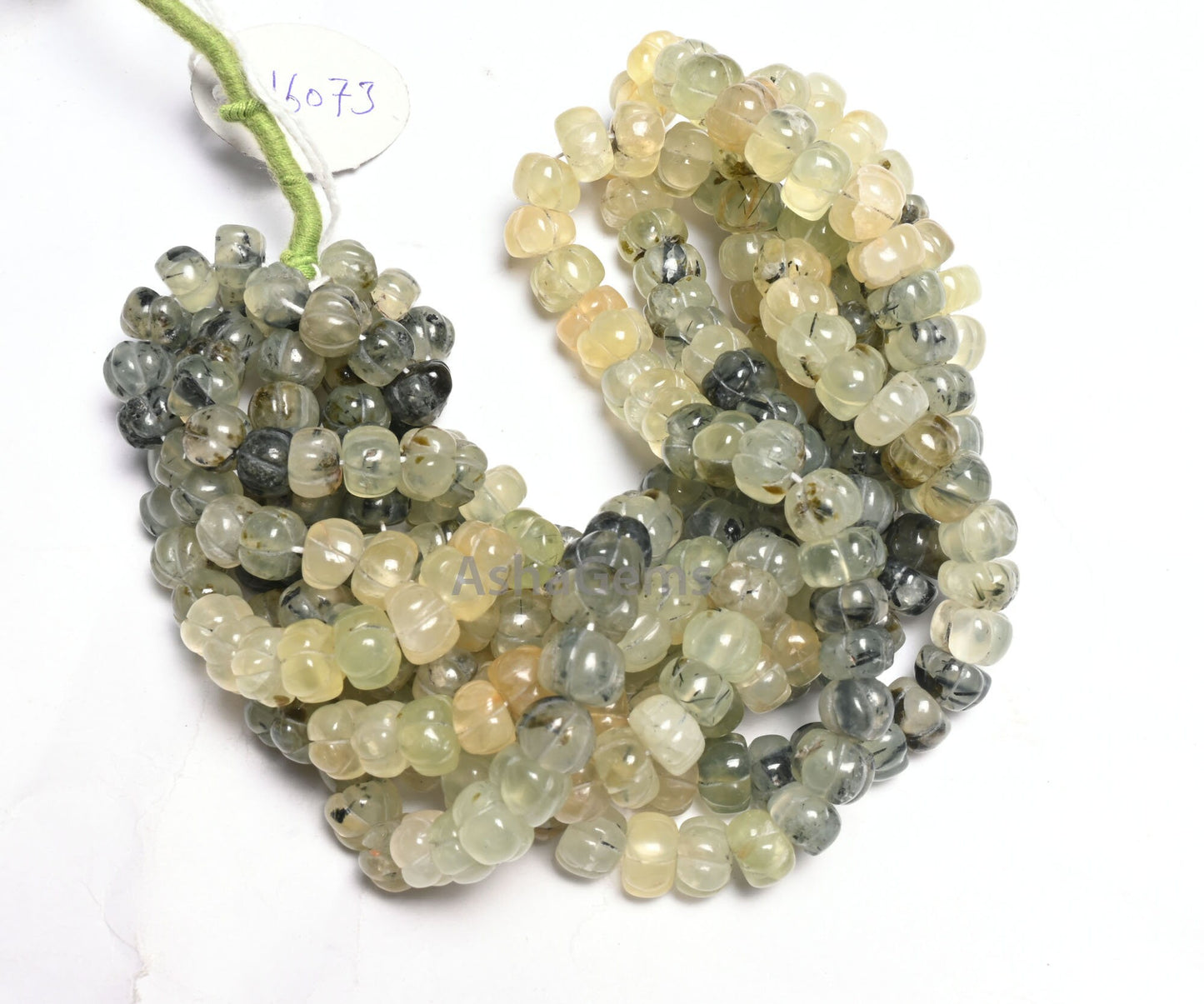 Shaded Moss Green Prehnite Carving Watermelon Beads, natural Moss Prehnite handmade Uneven Carve Pumpkin Gemstone Melon Beads Jewelry Crafts