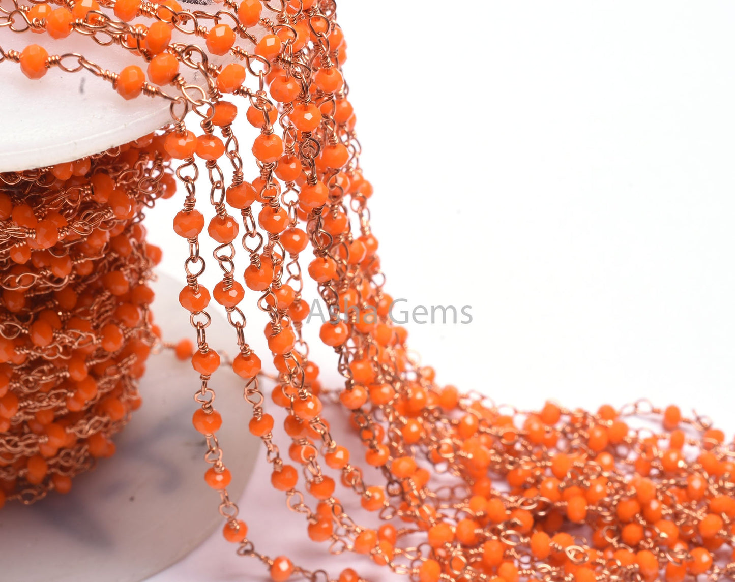 Beautiful Coral Hydro Faceted Rondelle Beads Rosary Chain,3mm Rose Gold Plated Copper Wire Wrap Coral hydro Handmade Chains Jewelry Necklace