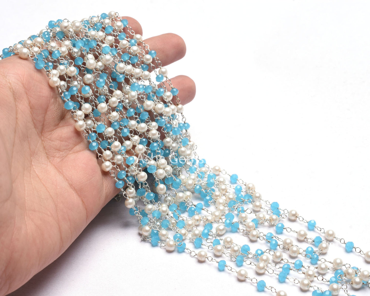 AAA Pearl Blue Chalcedony Hydro Faceted Rondelle Beads Chain Rosary Chain Silver Plated Wire Wrap Multi Color Beads Handmade Chains Jewelry