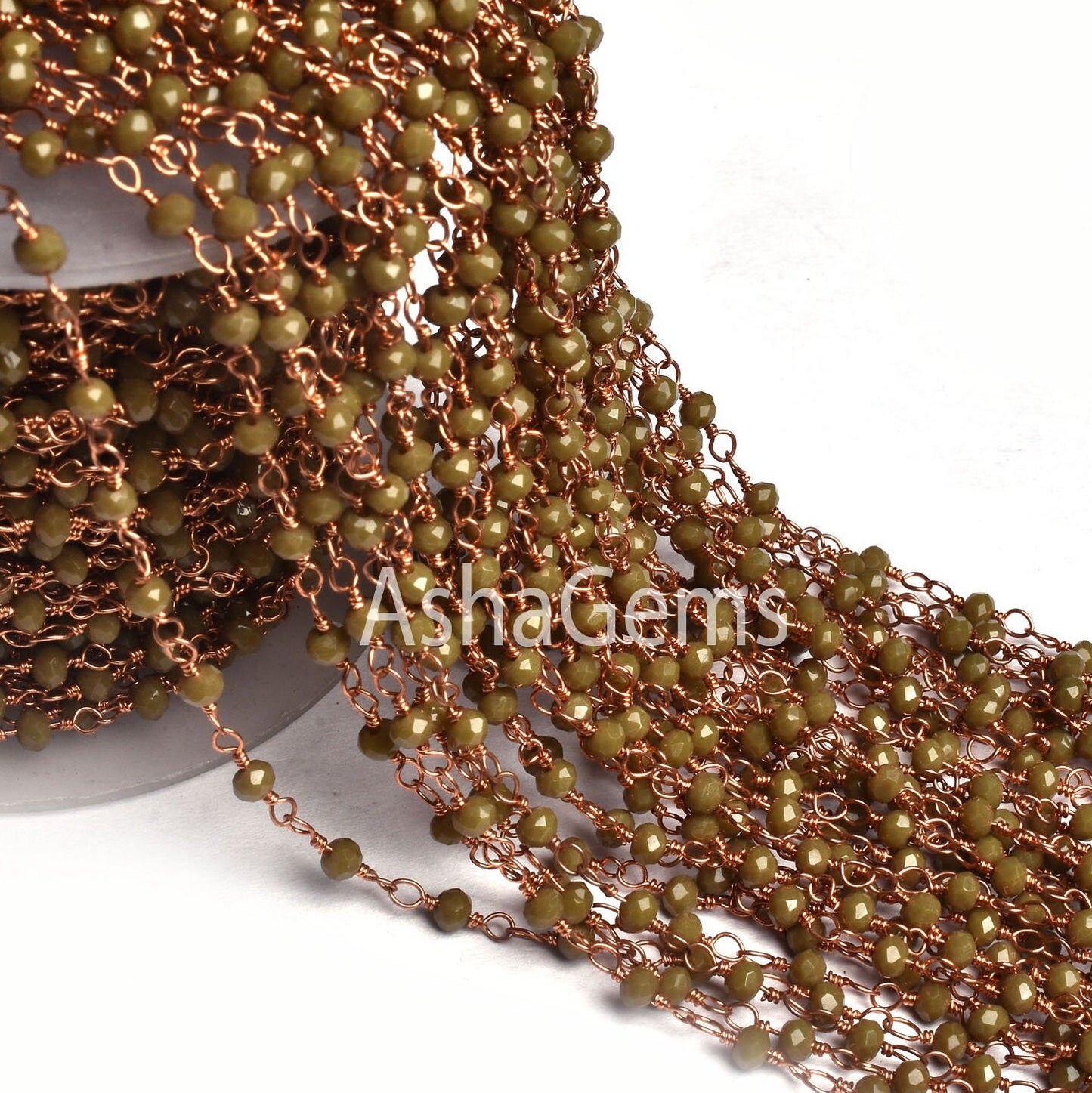Beautiful Hina Green Jasper Hydro Beads Rosary Chain By Feet Rose Gold Plated Copper Wire Wrap Rondelle Faceted Bead Chains Jewelry Necklace