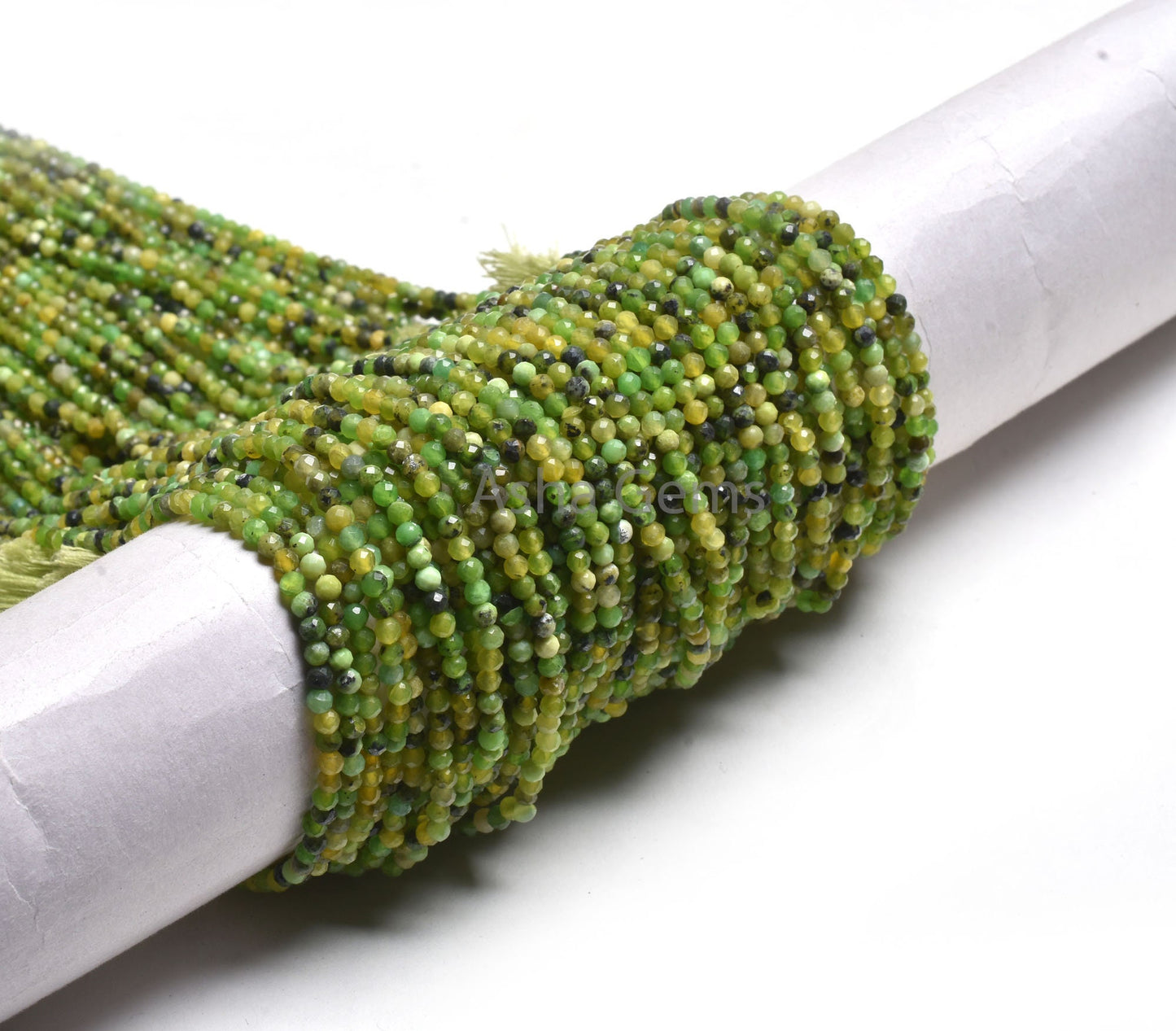 3.2 mm Green Opal Machine Cut Faceted Rondelle Shape Beads, Raw Green Opal Micro Cut Gemstone Beads, Fine Green Opal Bead Jewelry Craft SALE