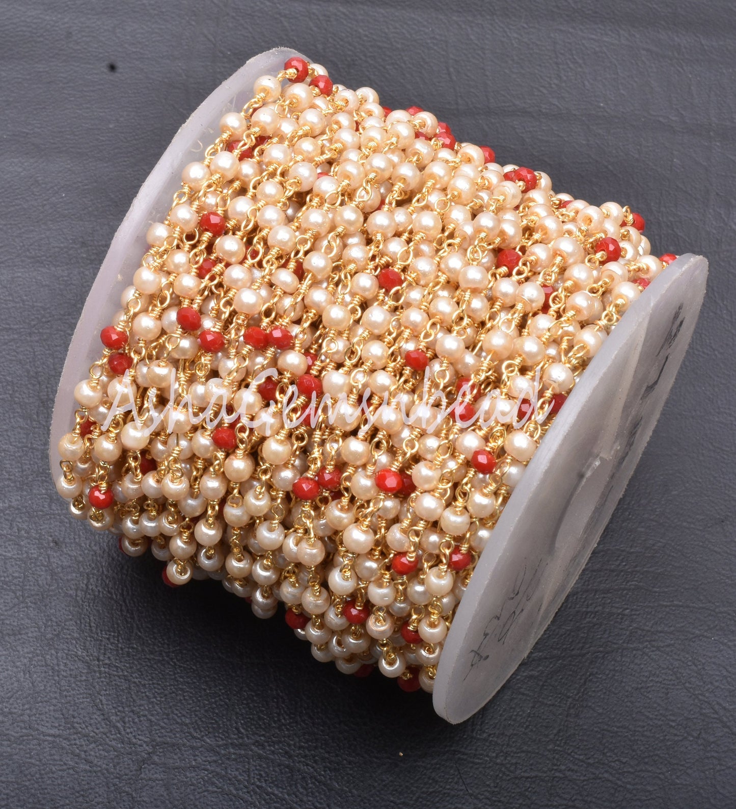 3,10,50 Feet Chain Pearl Red Ruby Hydro Beads Rosary Chain Gold Plated Wire Bulk Roll Chain Finding Multi Color Beaded Chains jewelry Crafts