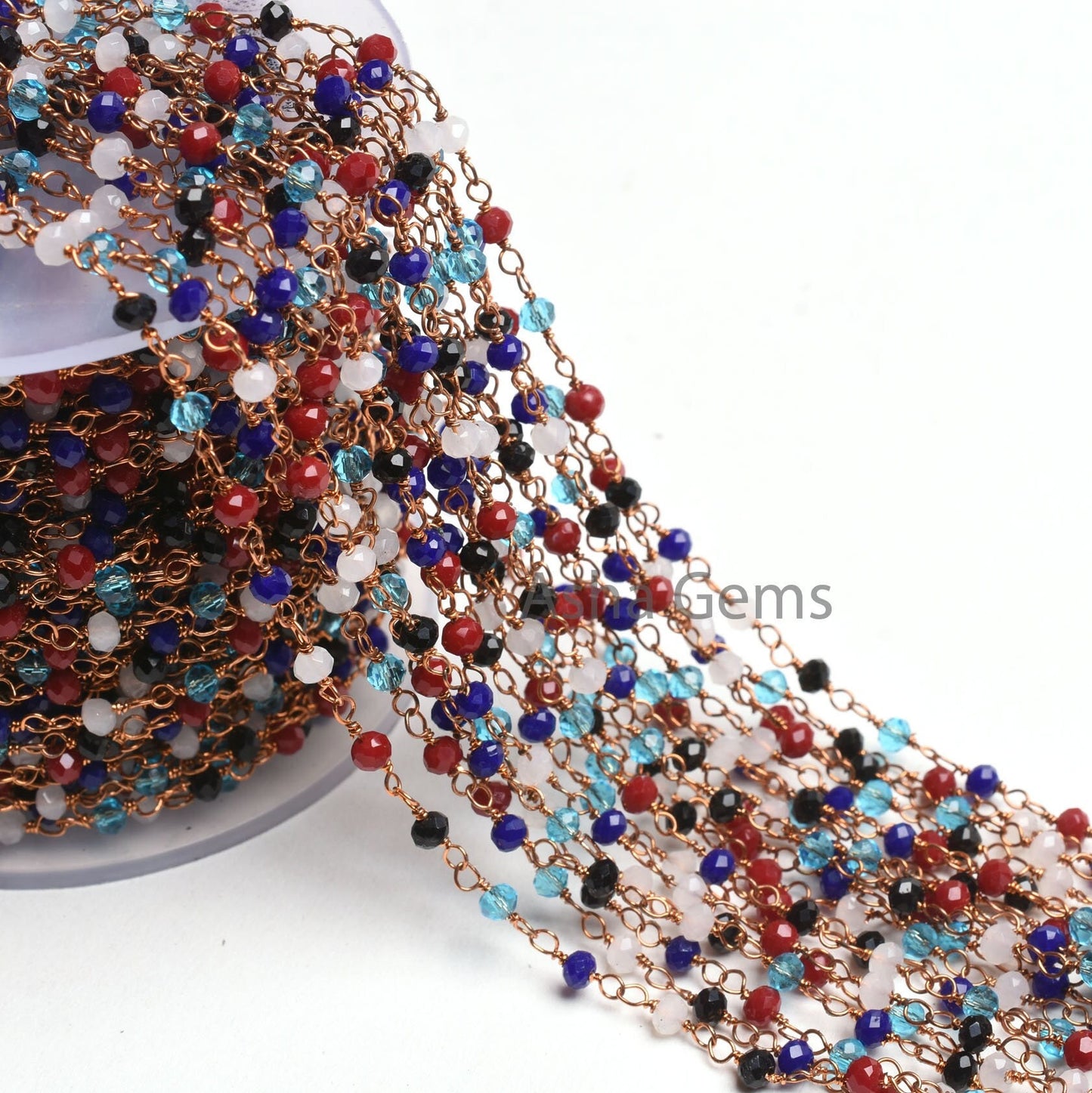 Beautiful Multi Color Disco Hydro Beads Rondelle Rosary Chain,3.5mm Rose Gold Plated Wire Wrap Micro Cut Beaded Chain Jewelry Making Necklace